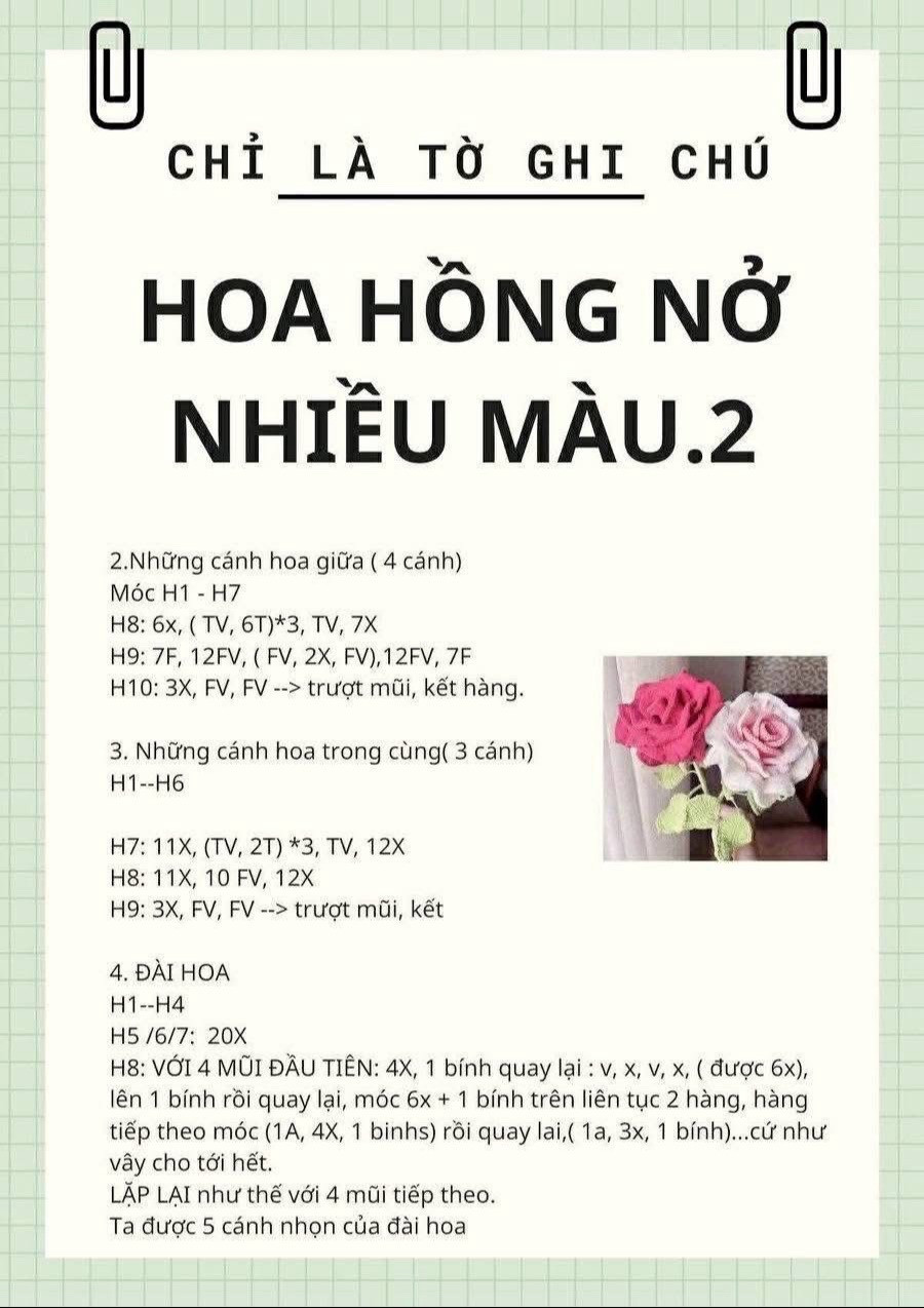Tổng hợp chart móc hoa hồng nhiều màu sắc
