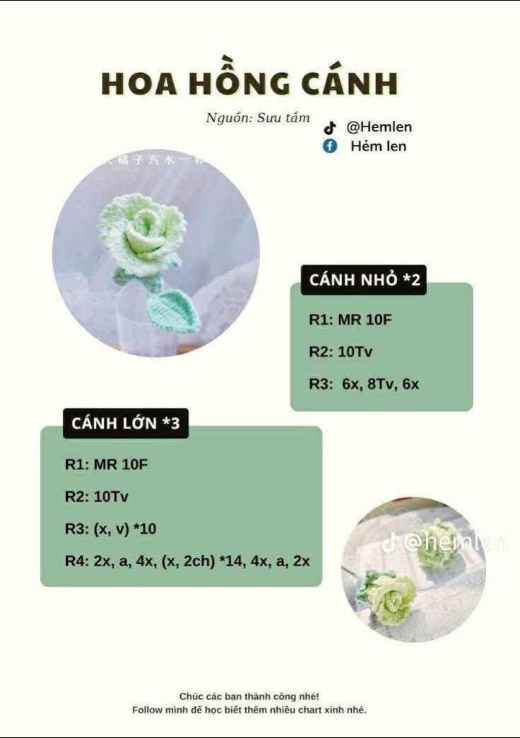 Tổng hợp chart móc hoa hồng nhiều màu sắc