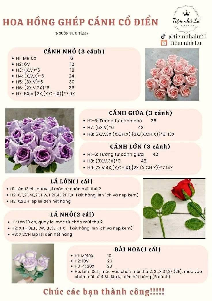 Tổng hợp chart móc hoa hồng nhiều màu sắc