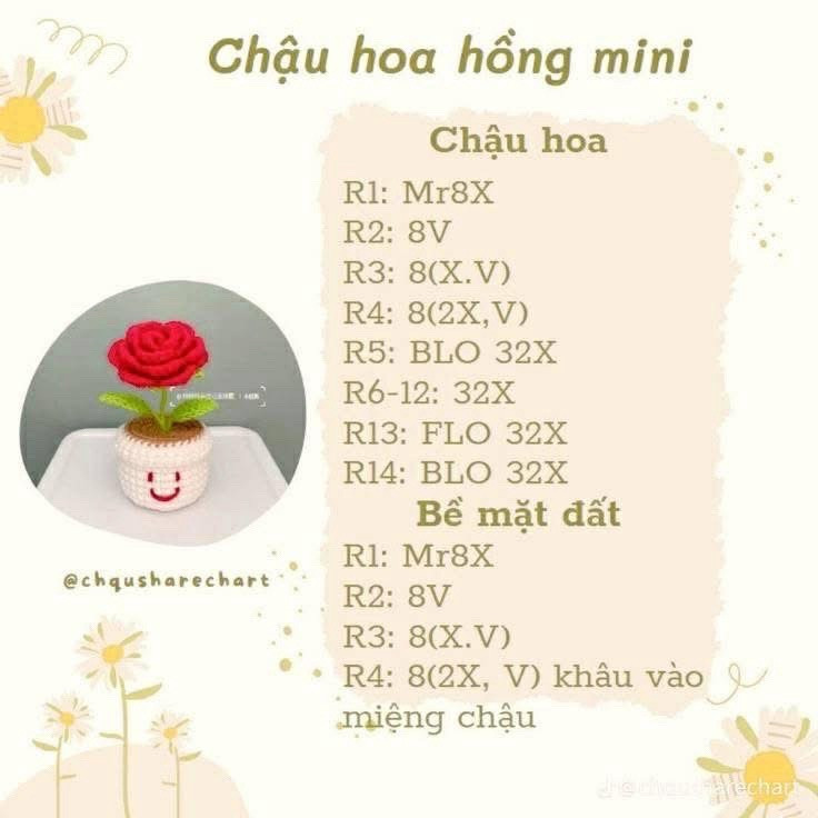 Tổng hợp chart móc hoa hồng nhiều màu sắc