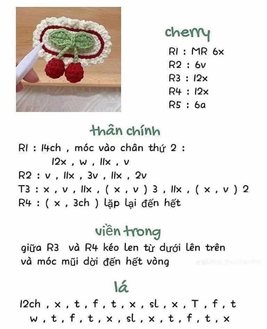 Tổng hợp chart móc kẹp tóc dâu tây, anh đào, hoa tulip và thỏ