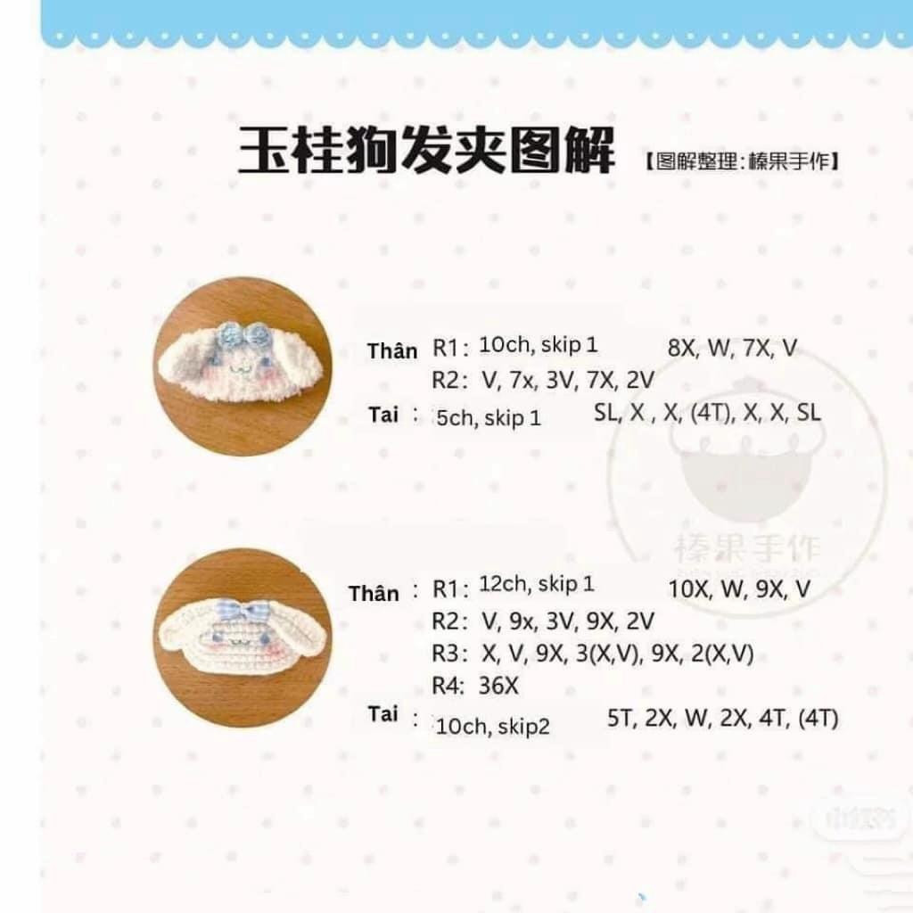 Tổng hợp chart móc kẹp tóc dâu tây, anh đào, hoa tulip và thỏ