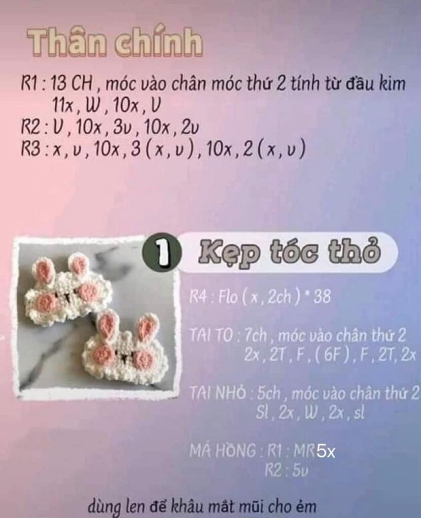 Tổng hợp chart móc kẹp tóc dâu tây, anh đào, hoa tulip và thỏ