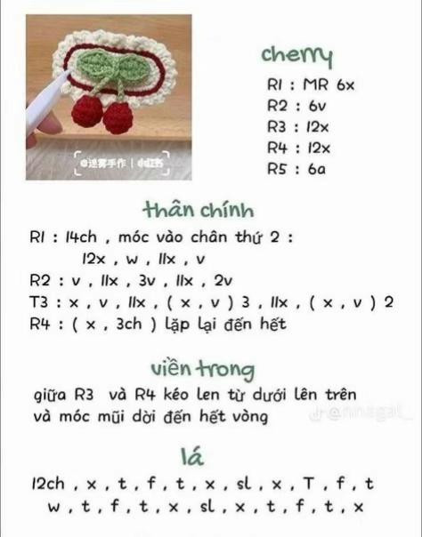 Tổng hợp chart móc kẹp tóc hình trái cây, hoa và gấu dễ thương cho người mới