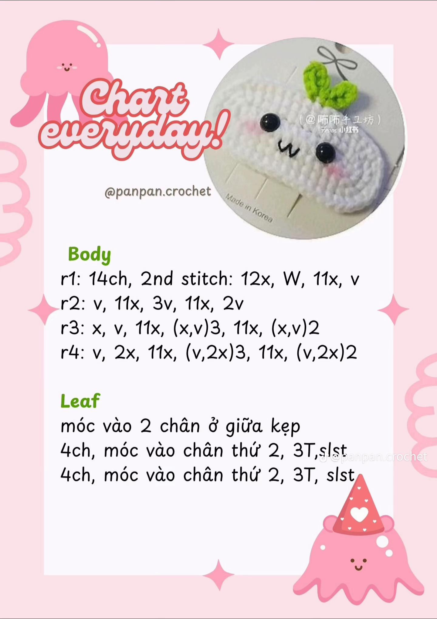 Tổng hợp chart móc kẹp tóc hình trái cây, hoa và gấu dễ thương cho người mới