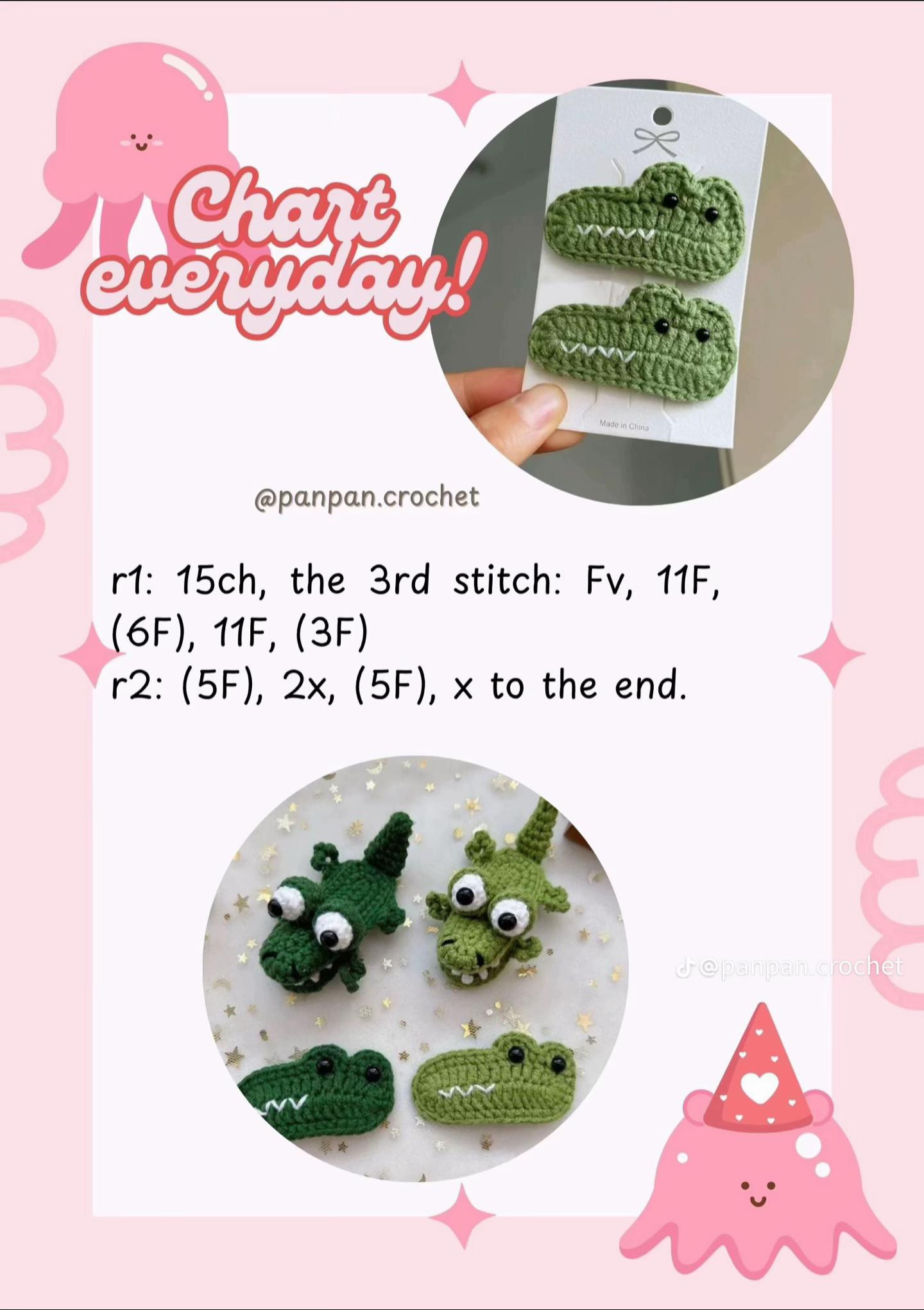 Tổng hợp chart móc kẹp tóc hình trái cây, hoa và gấu dễ thương cho người mới