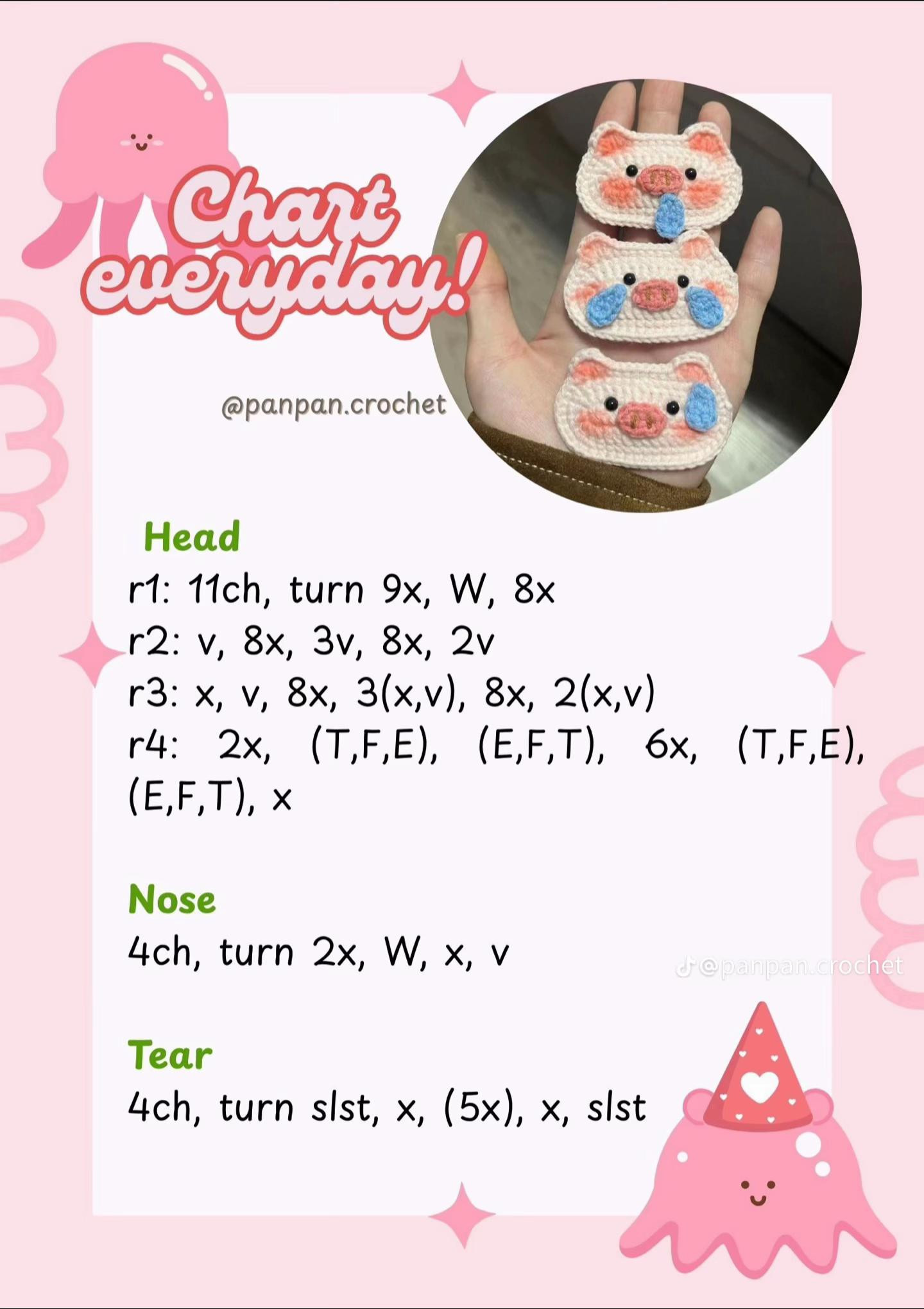 Tổng hợp chart móc kẹp tóc hình trái cây, hoa và gấu dễ thương cho người mới