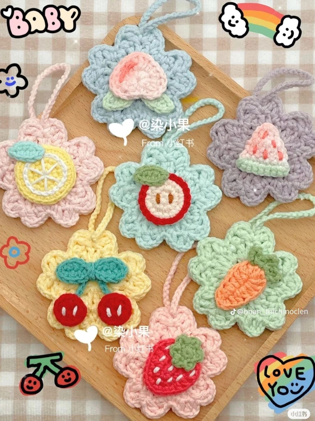 Tổng hợp chart móc khoá hoa và trái cây mini nhiều màu sắc