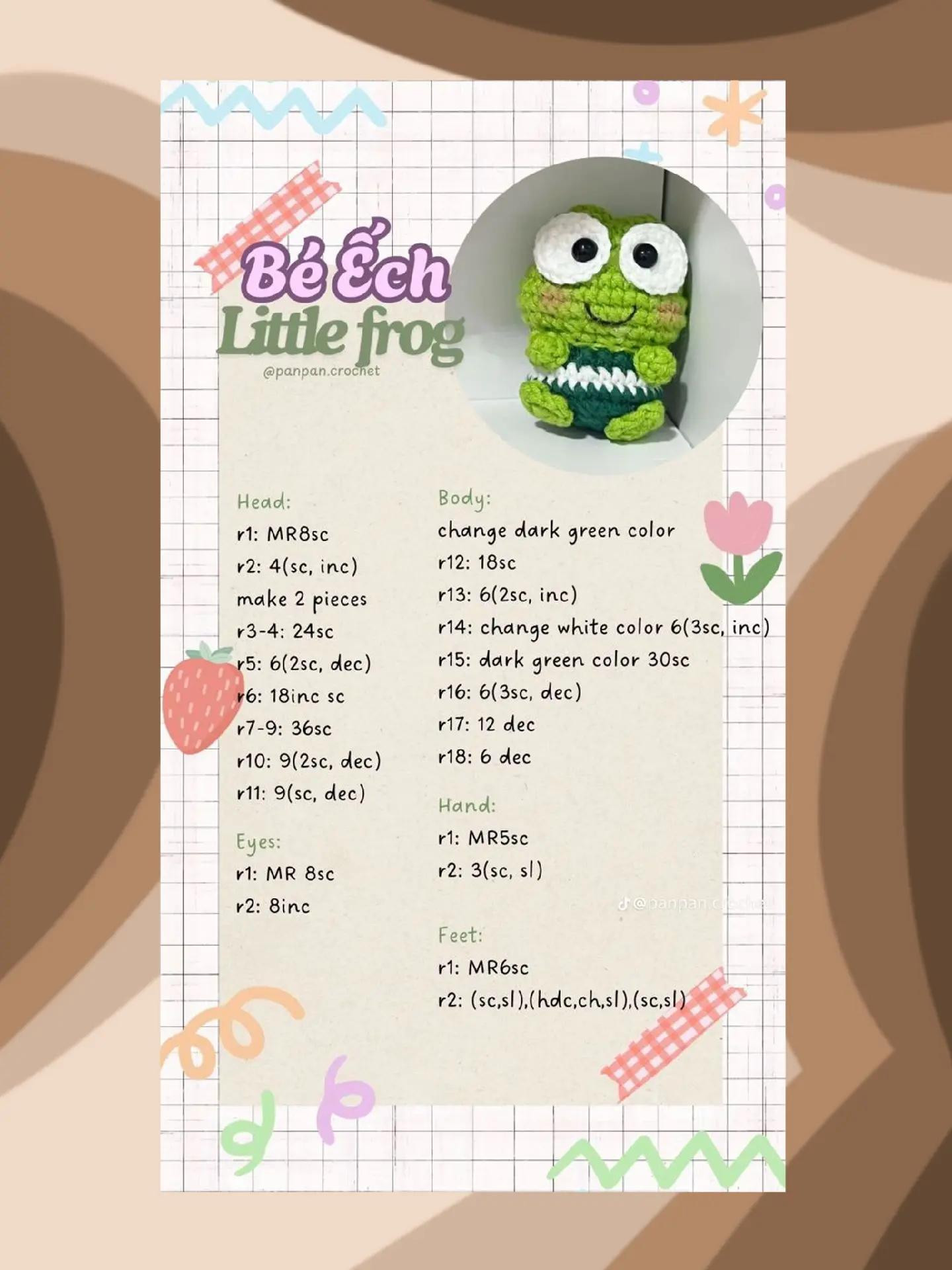 Tổng hợp chart móc len amigurumi: Bé Nấm, Thỏ, Dừa, Ếch và Bánh Gấu