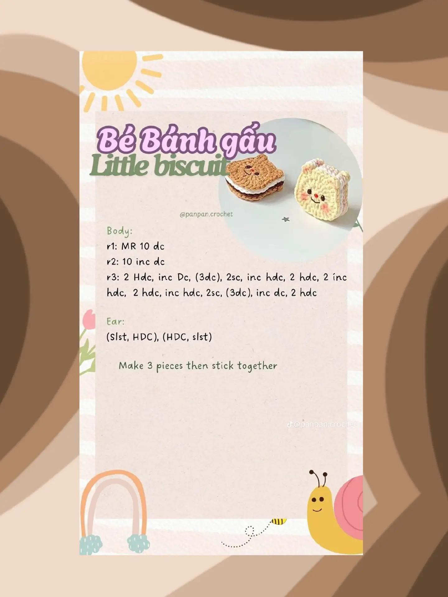 Tổng hợp chart móc len amigurumi: Bé Nấm, Thỏ, Dừa, Ếch và Bánh Gấu