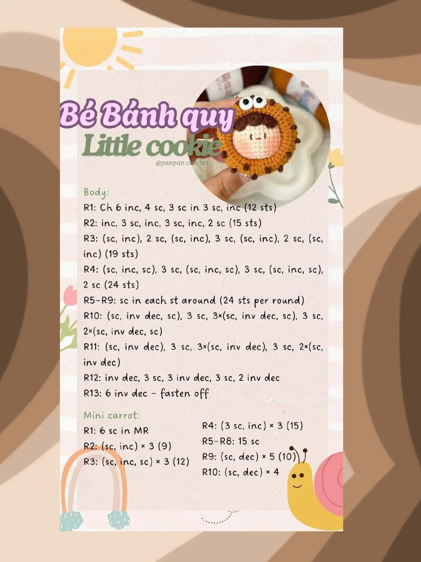 Tổng hợp chart móc len amigurumi: Bé Nấm, Thỏ, Dừa, Ếch và Bánh Gấu