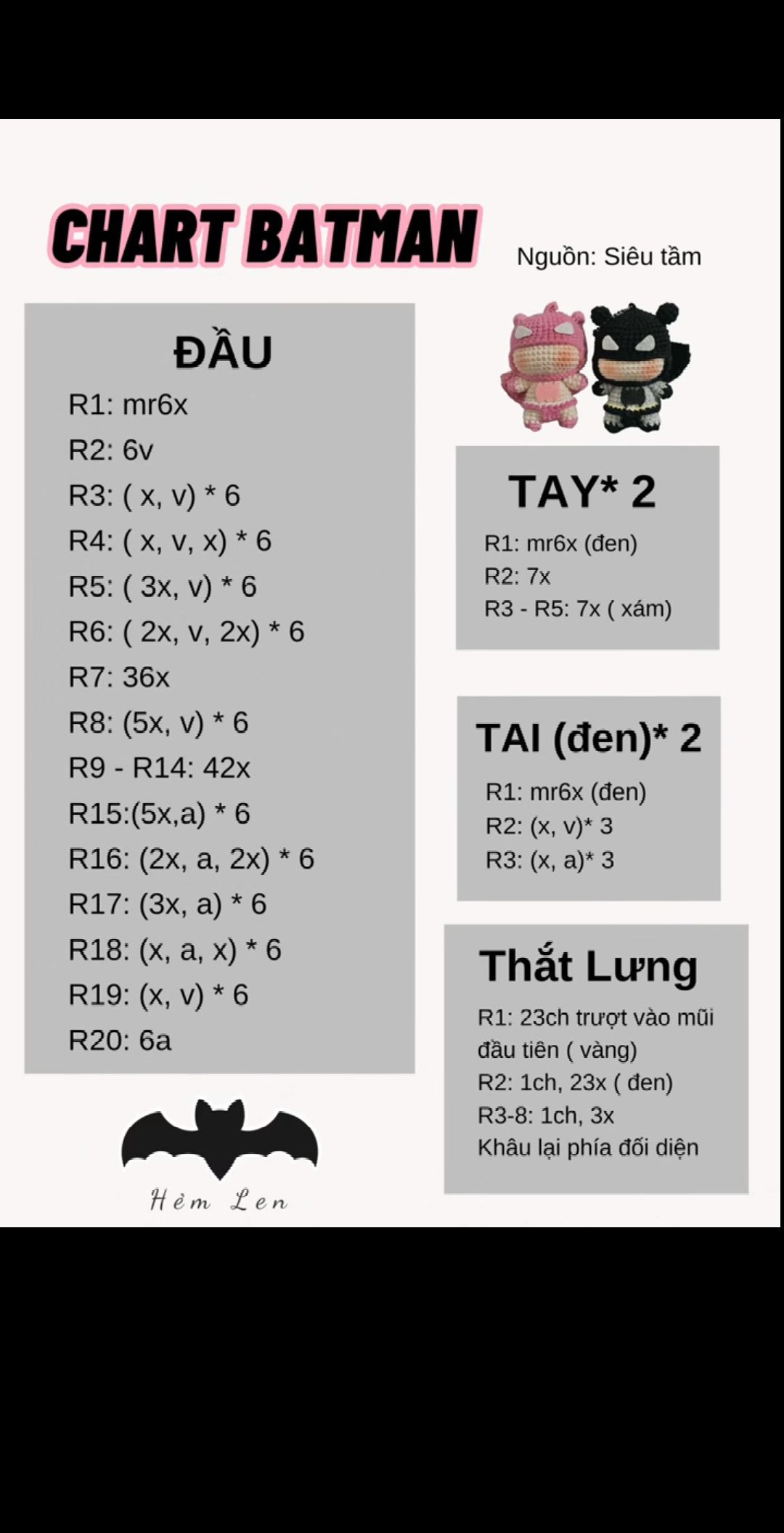 Tổng hợp chart móc len bánh quy, vịt, cá taiyaki và nhân vật Batman
