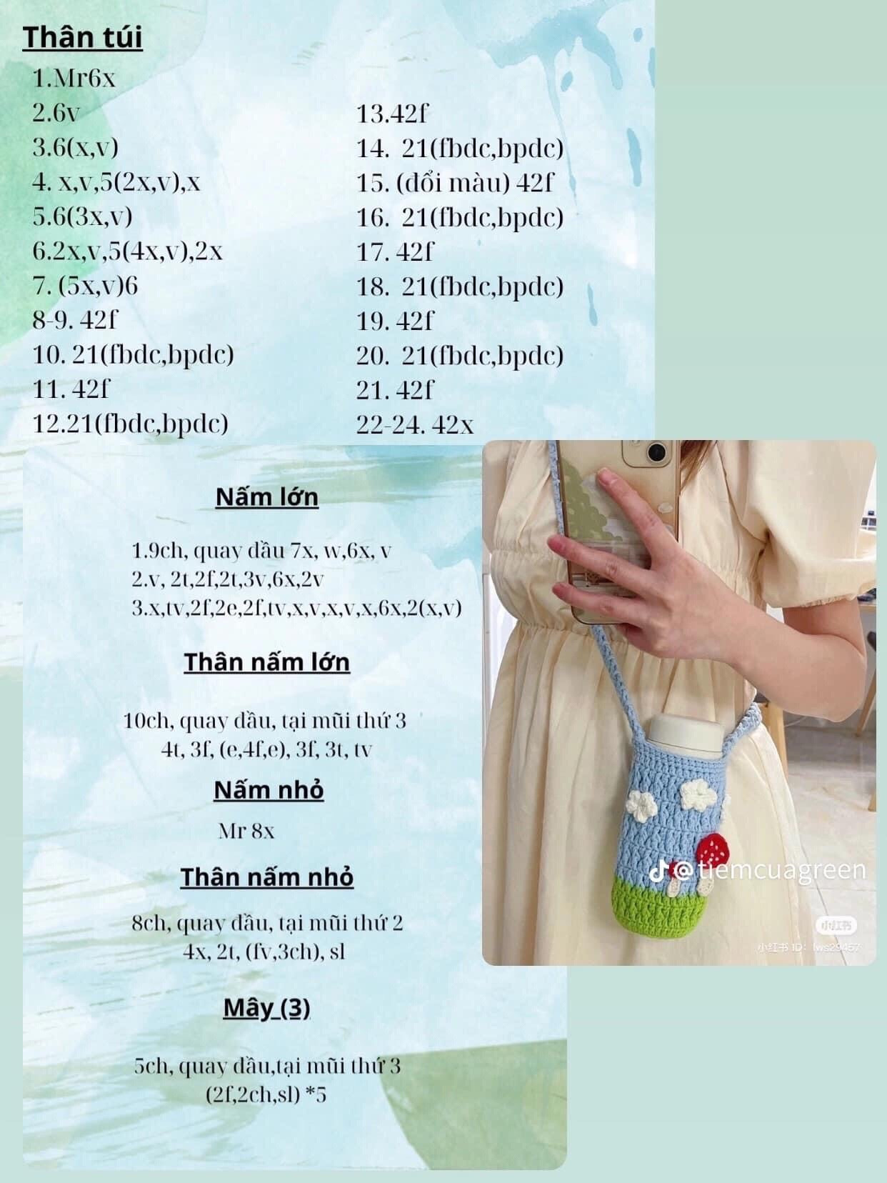 Tổng hợp chart móc len bao bình nước, túi xách dễ thương