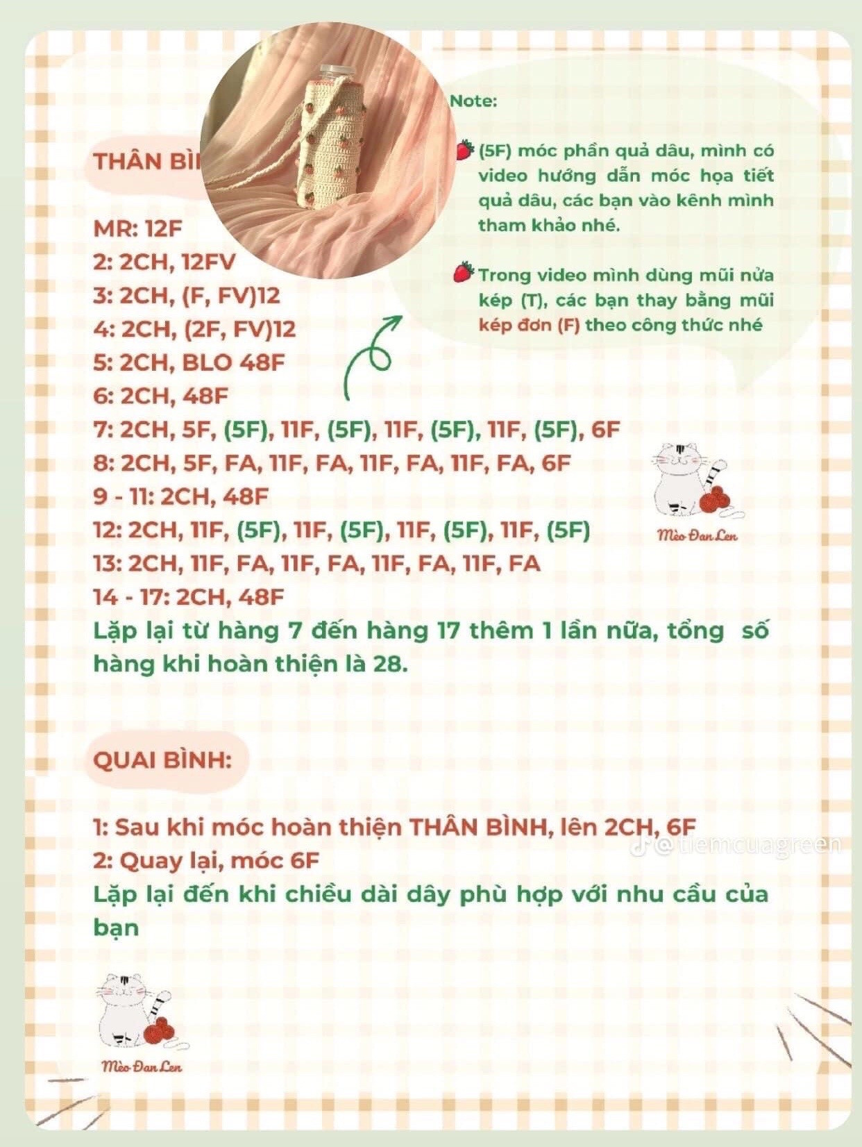 Tổng hợp chart móc len bao bình nước, túi xách dễ thương