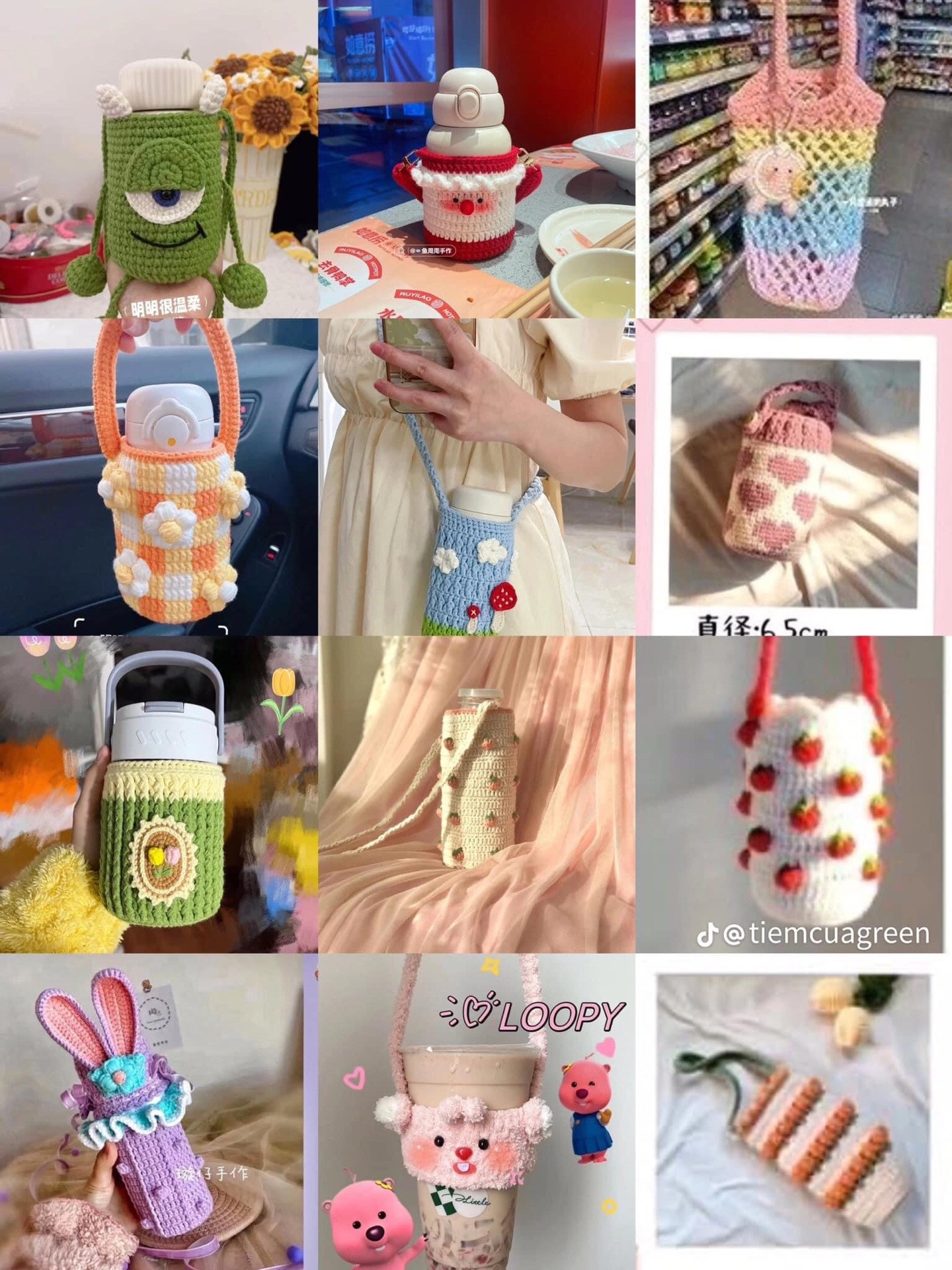 Tổng hợp chart móc len bao bình nước, túi xách dễ thương