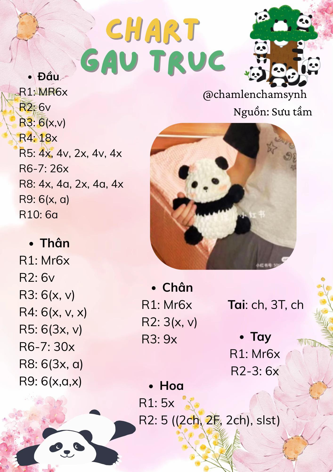 Tổng hợp chart móc len basic: Gấu nâu, Panda, Kitty và Carrot Babi