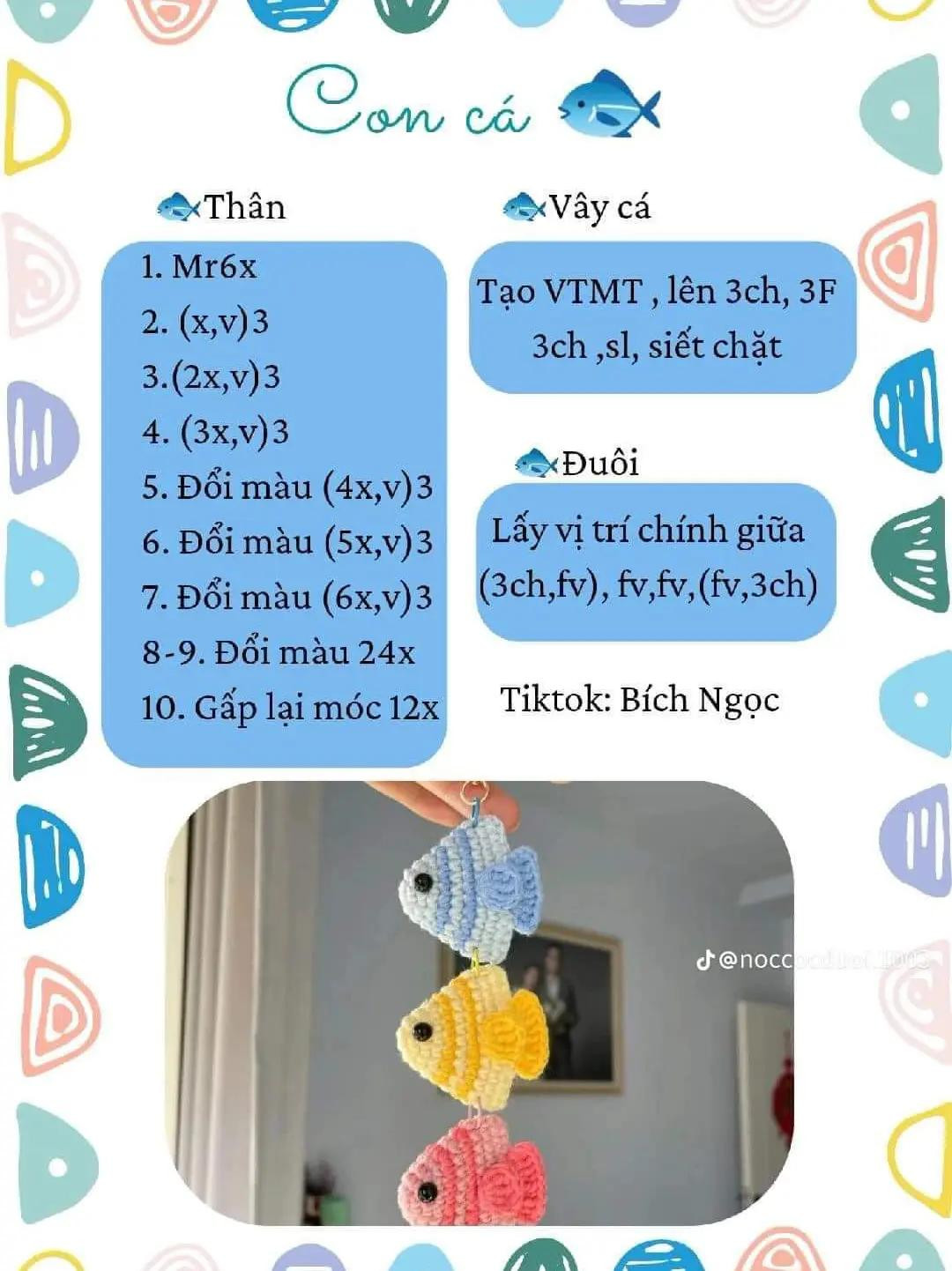 Tổng hợp chart móc len: Bé cú, Con cá, Mochi cute và Thỏ