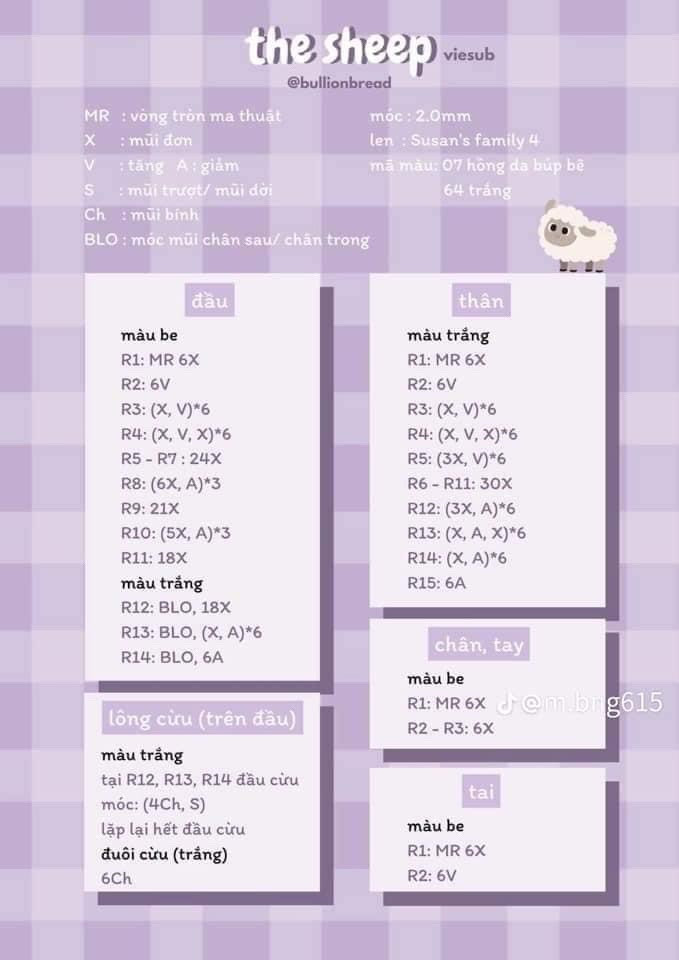 Tổng hợp chart móc len: Bé cừu và Kuromi