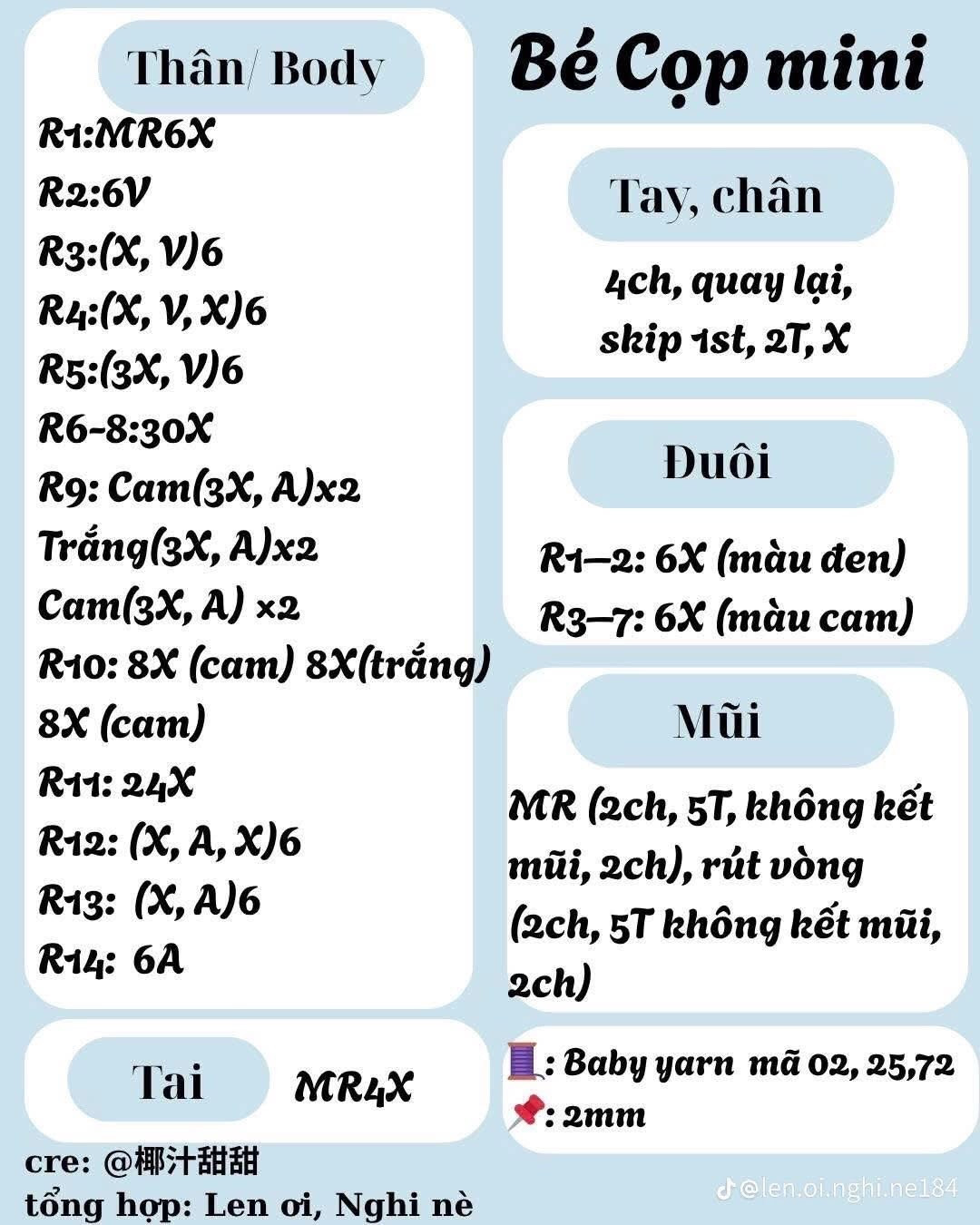 Tổng hợp chart móc len bé Mèo xiêm, Thỏ hồng và Cừu trắng mini