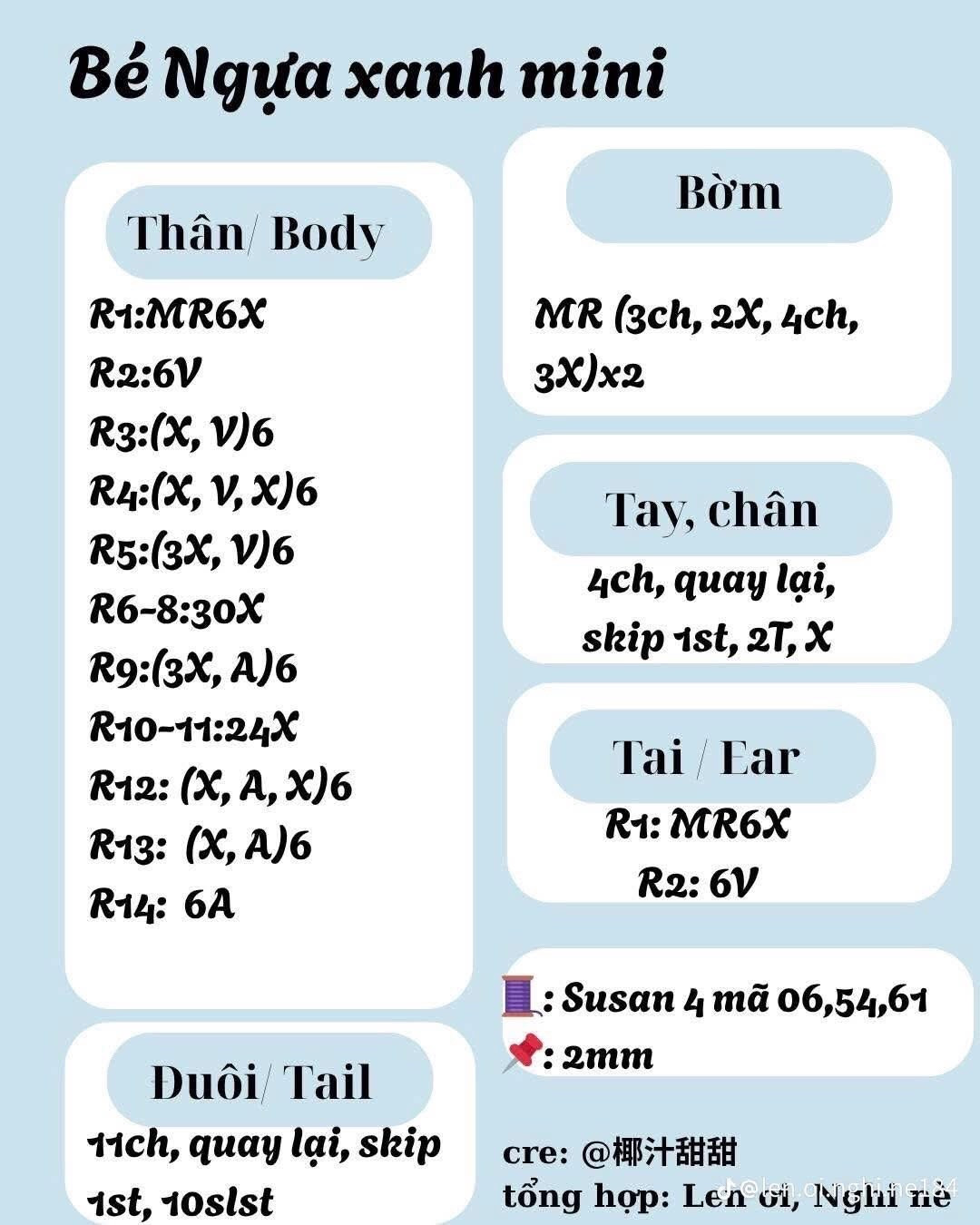 Tổng hợp chart móc len bé Mèo xiêm, Thỏ hồng và Cừu trắng mini