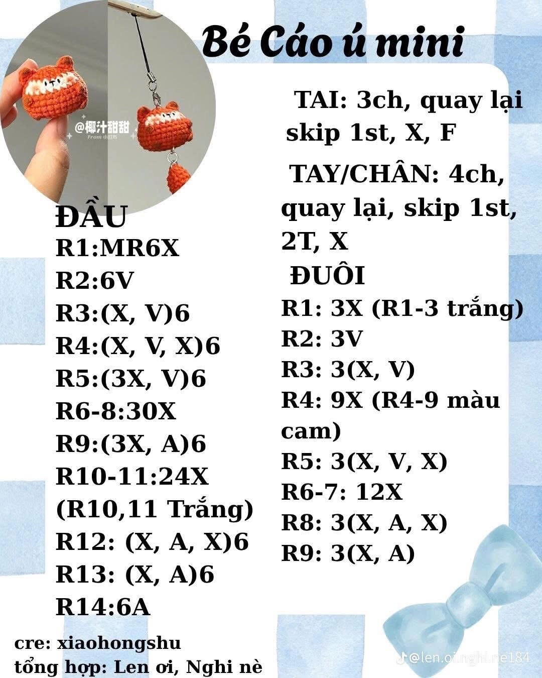 Tổng hợp chart móc len bé Mèo xiêm, Thỏ hồng và Cừu trắng mini