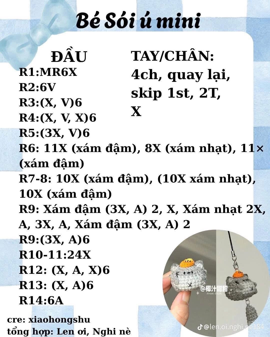 Tổng hợp chart móc len bé Mèo xiêm, Thỏ hồng và Cừu trắng mini