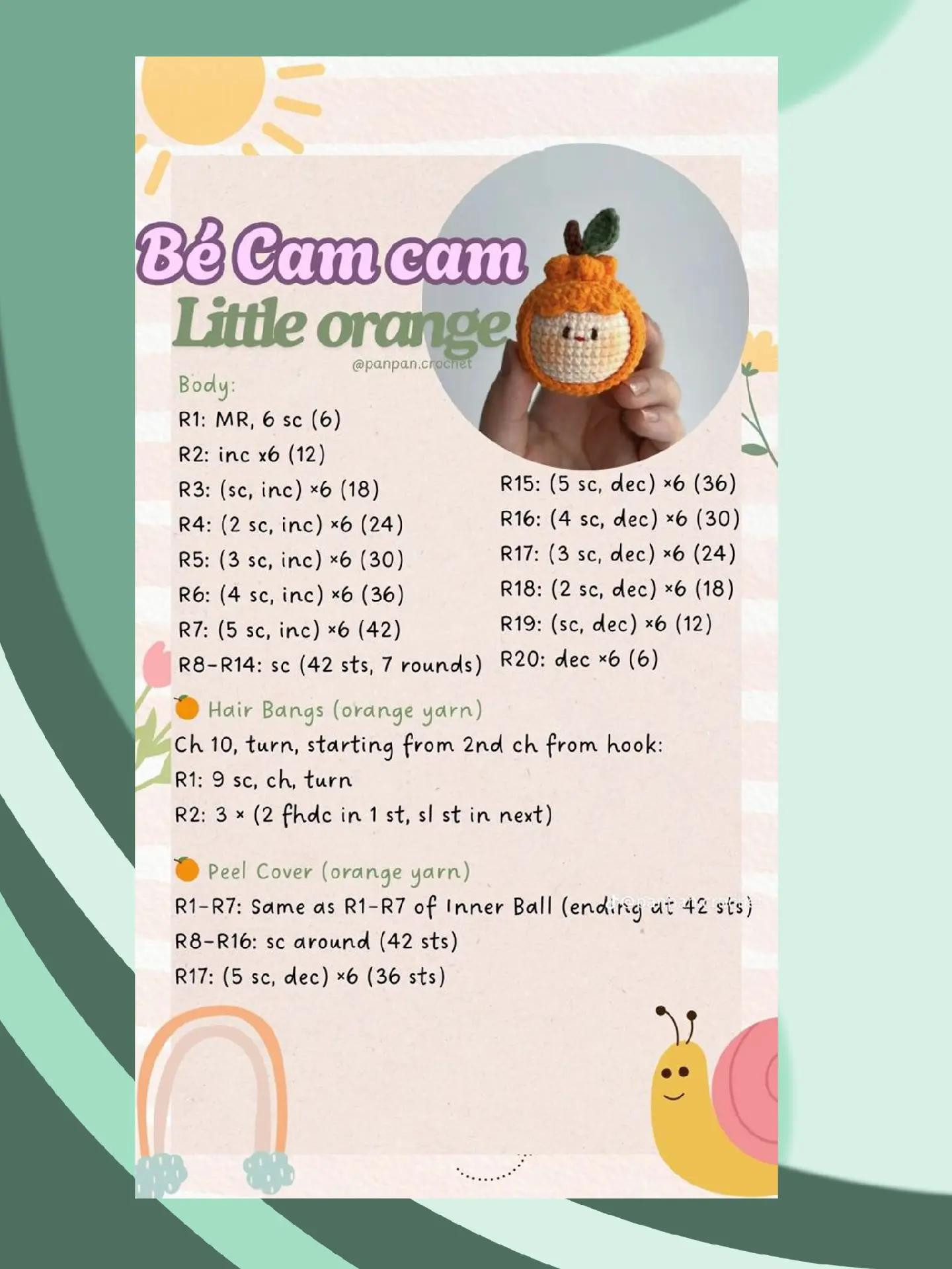 Tổng hợp chart móc len: Bé Voi, Cam cam, Gà con và hướng dẫn ký hiệu
