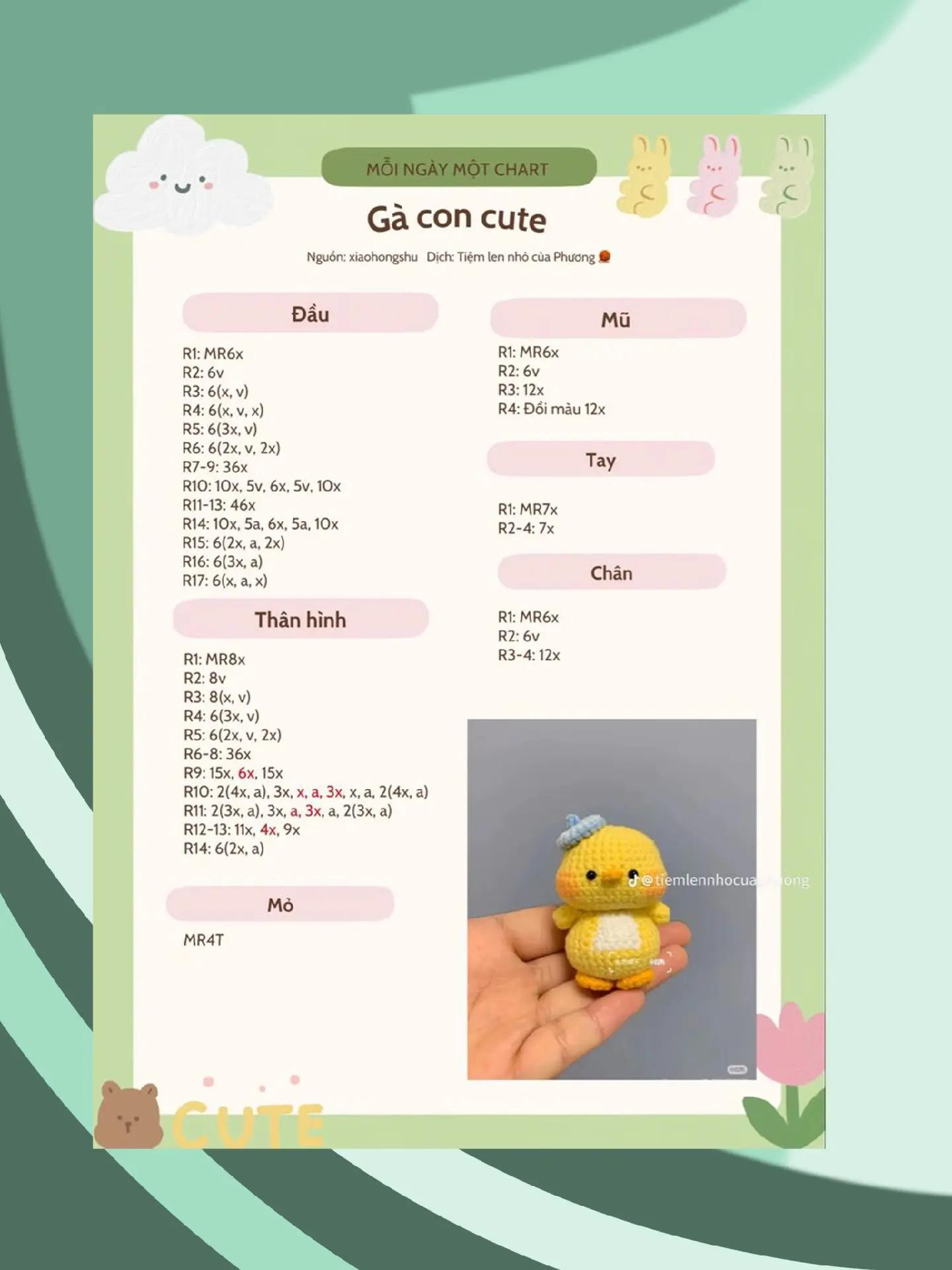 Tổng hợp chart móc len: Bé Voi, Cam cam, Gà con và hướng dẫn ký hiệu