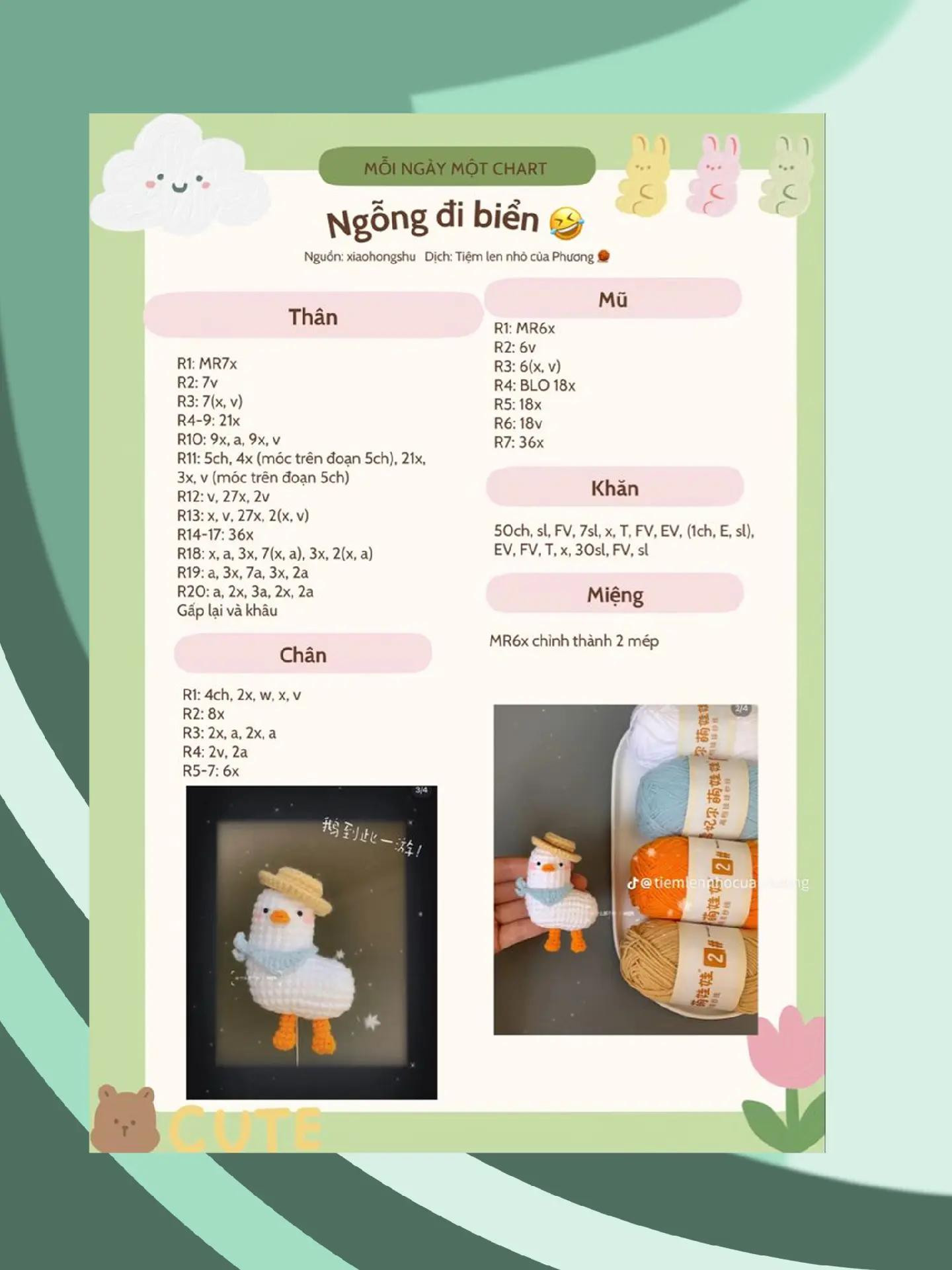 Tổng hợp chart móc len: Bé Voi, Cam cam, Gà con và hướng dẫn ký hiệu