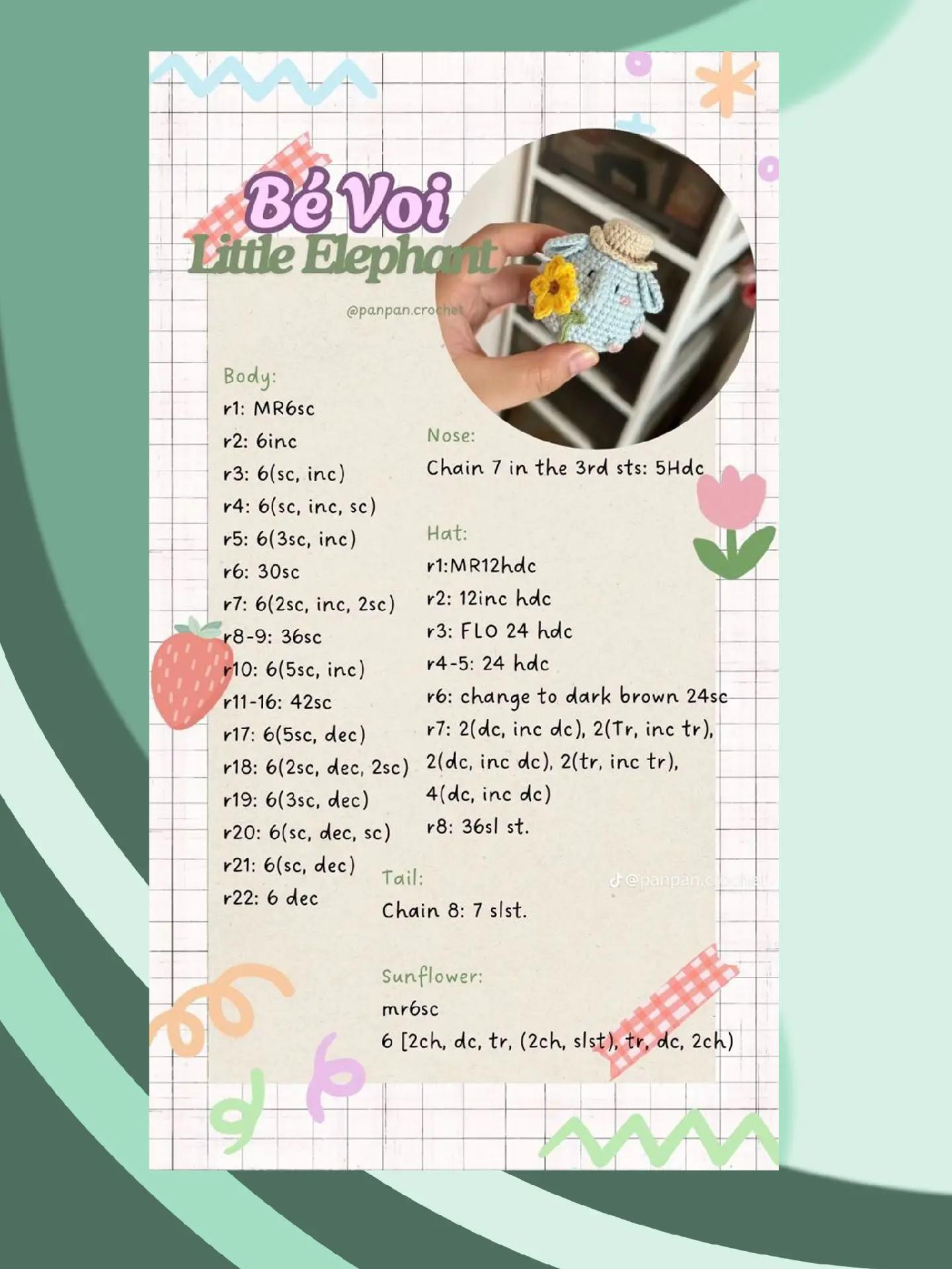 Tổng hợp chart móc len: Bé Voi, Cam cam, Gà con và hướng dẫn ký hiệu