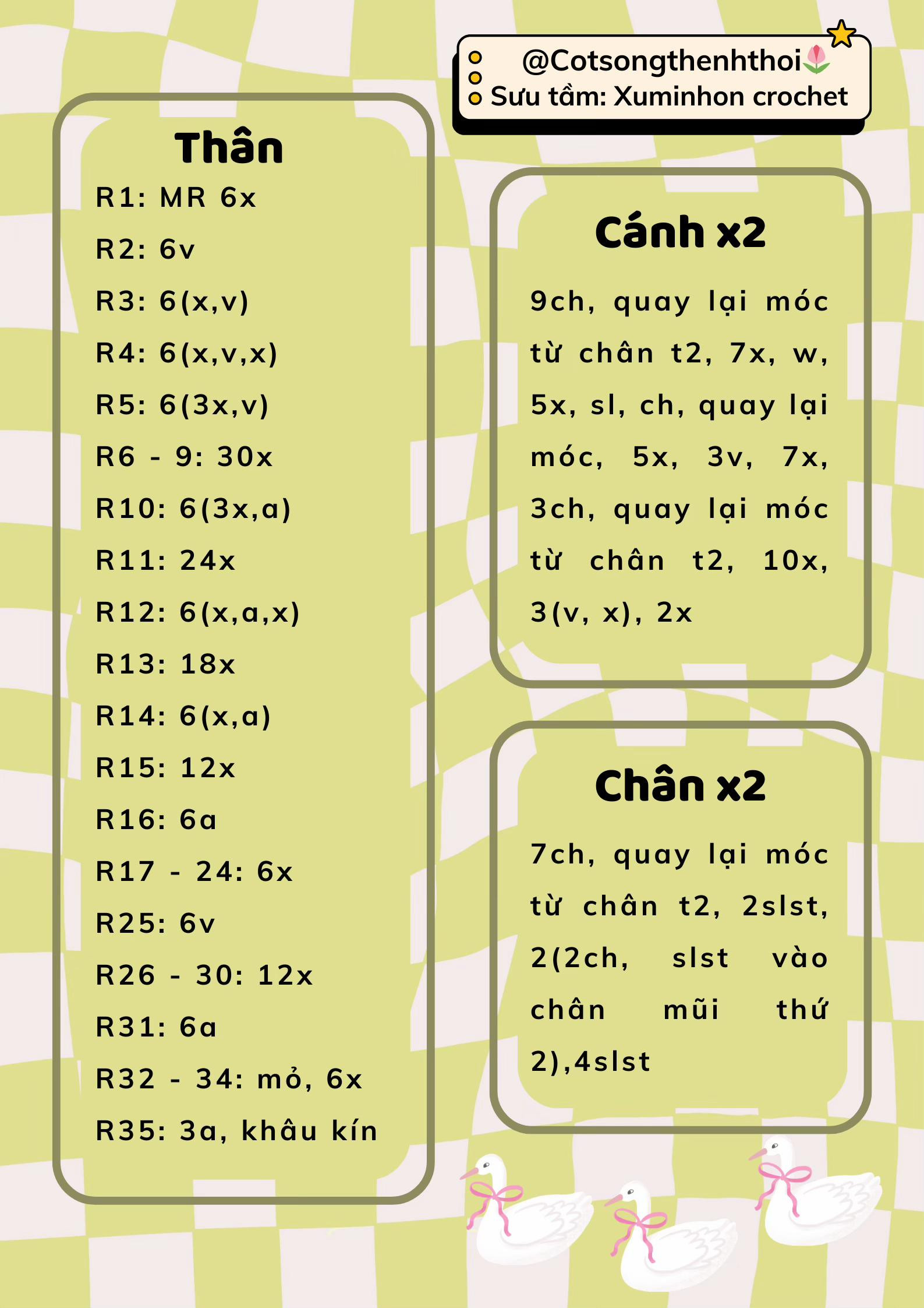 Tổng hợp chart móc len Bông Hè, Thiên Nga và Gà Ú Nu dễ thương