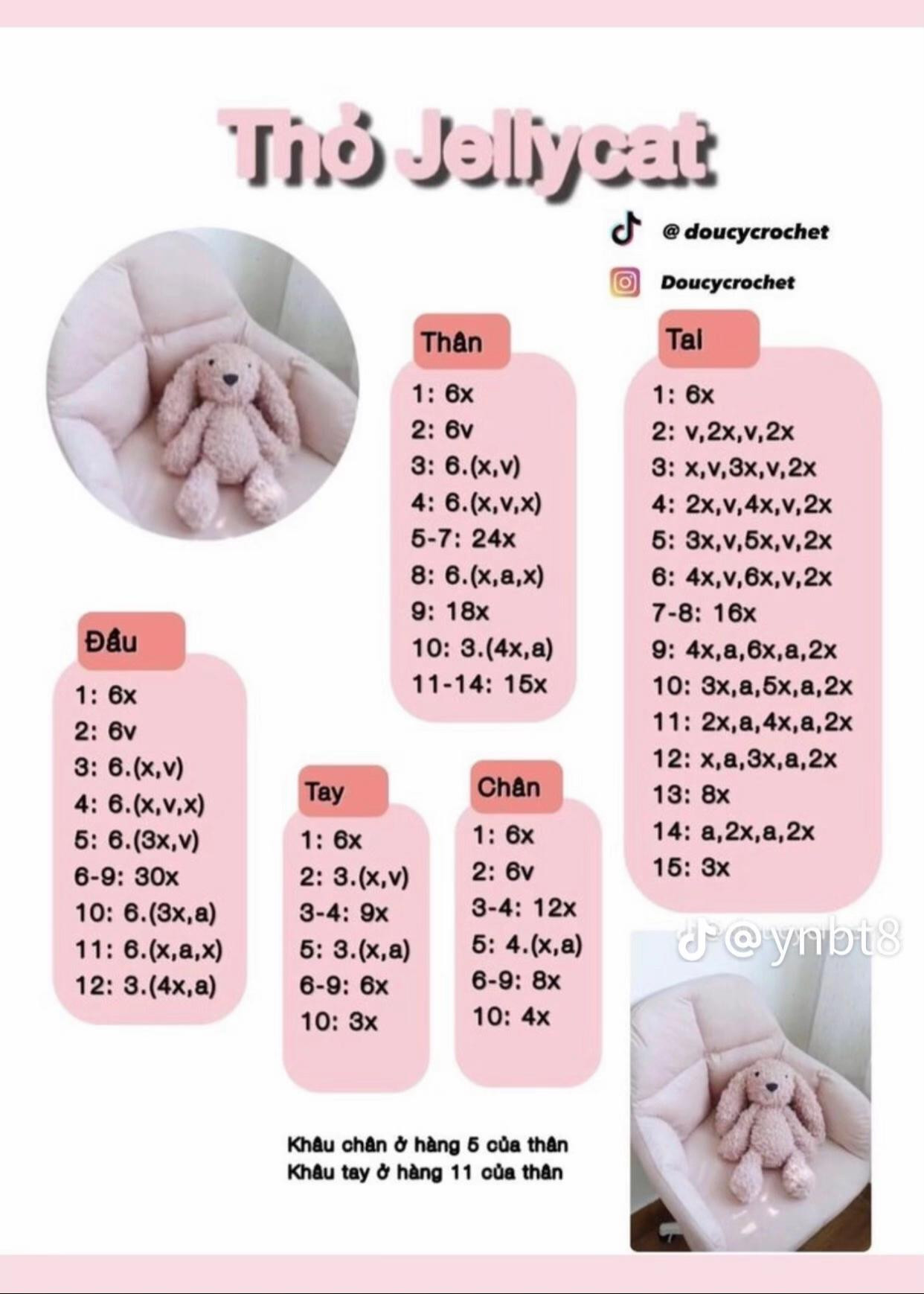 Tổng hợp chart móc len búp bê: Bé cáo, Bé thỏ và Thỏ Jellycat