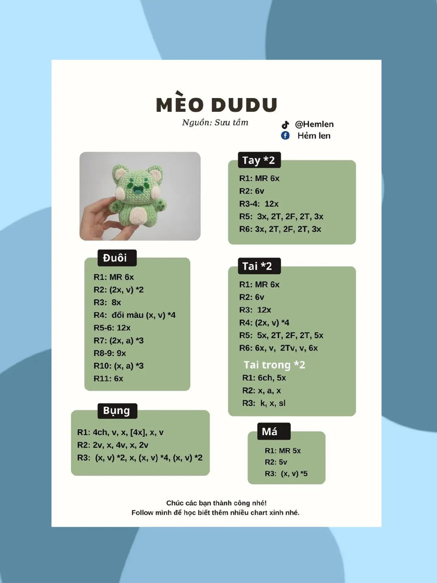 Tổng hợp chart móc len búp bê Capy, Mèo Dudu và Cá Heo