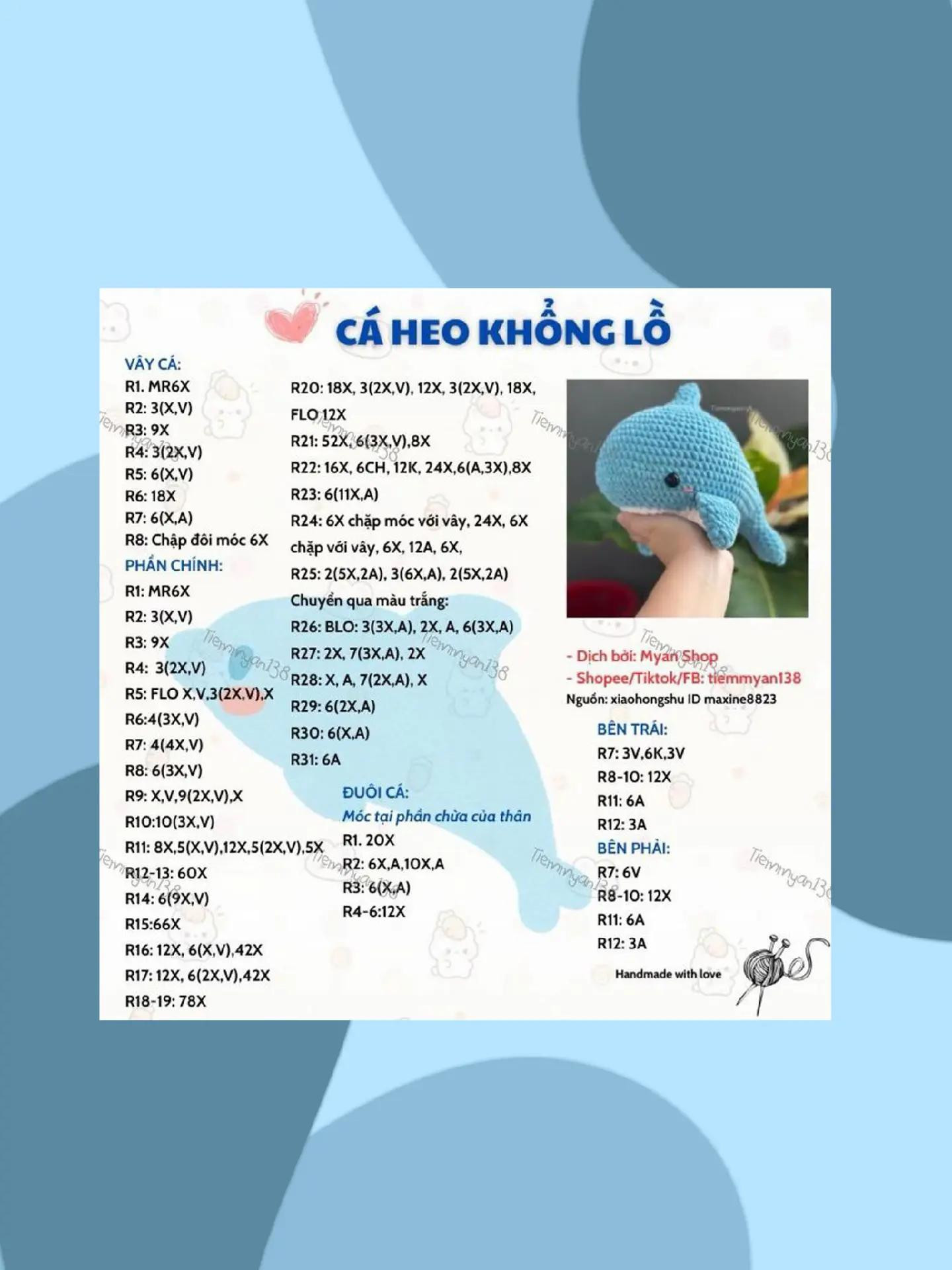 Tổng hợp chart móc len búp bê Capy, Mèo Dudu và Cá Heo