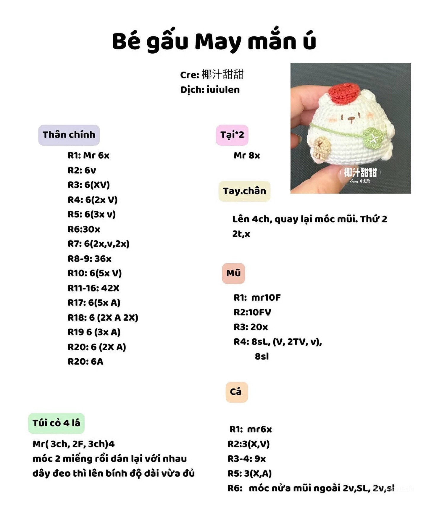 Tổng hợp chart móc len búp bê dễ thương: Bé heo, Gấu May mắn, Mèo xiêm và nhân vật bí ẩn