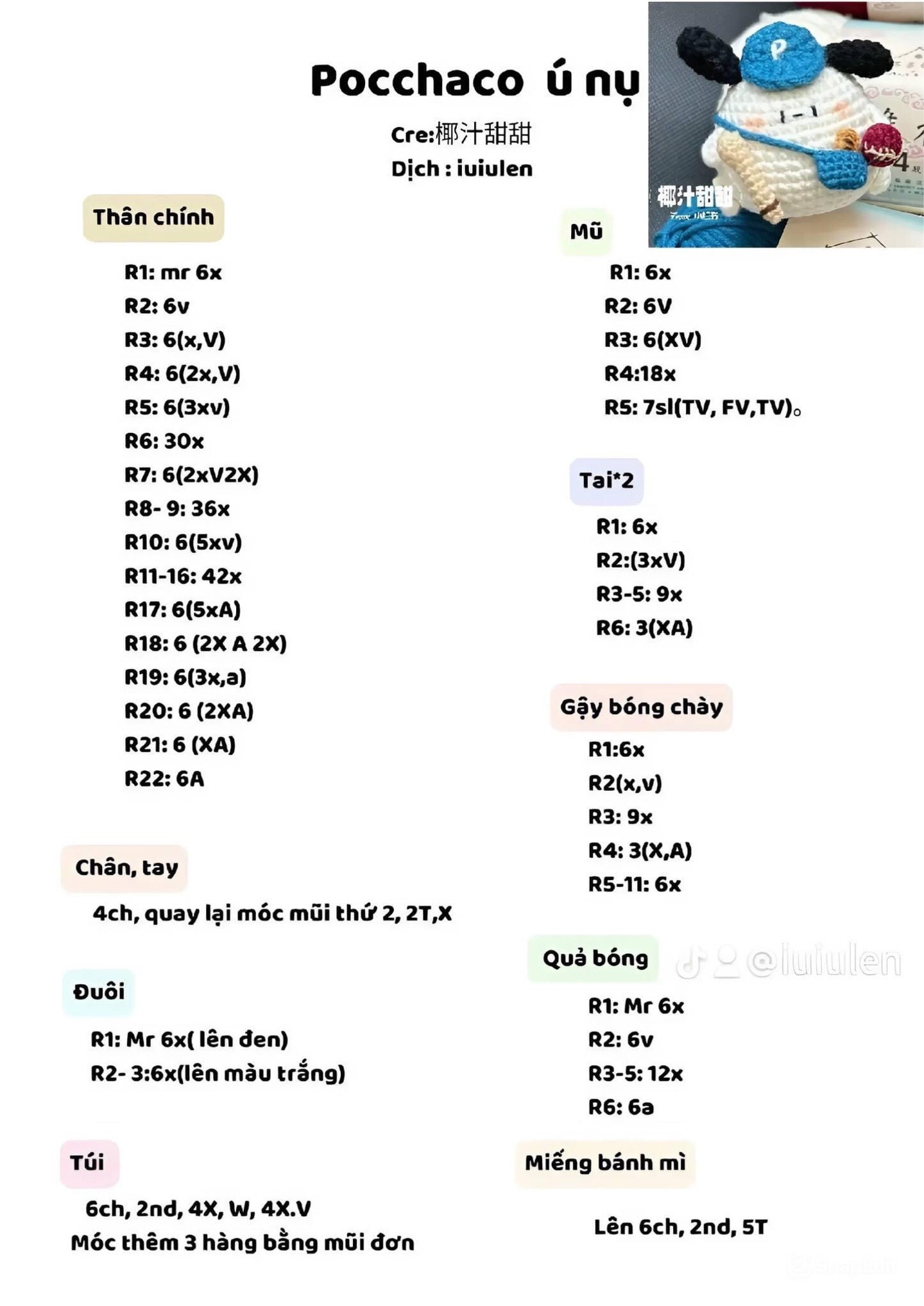 Tổng hợp chart móc len búp bê dễ thương: Bé heo, Gấu May mắn, Mèo xiêm và nhân vật bí ẩn