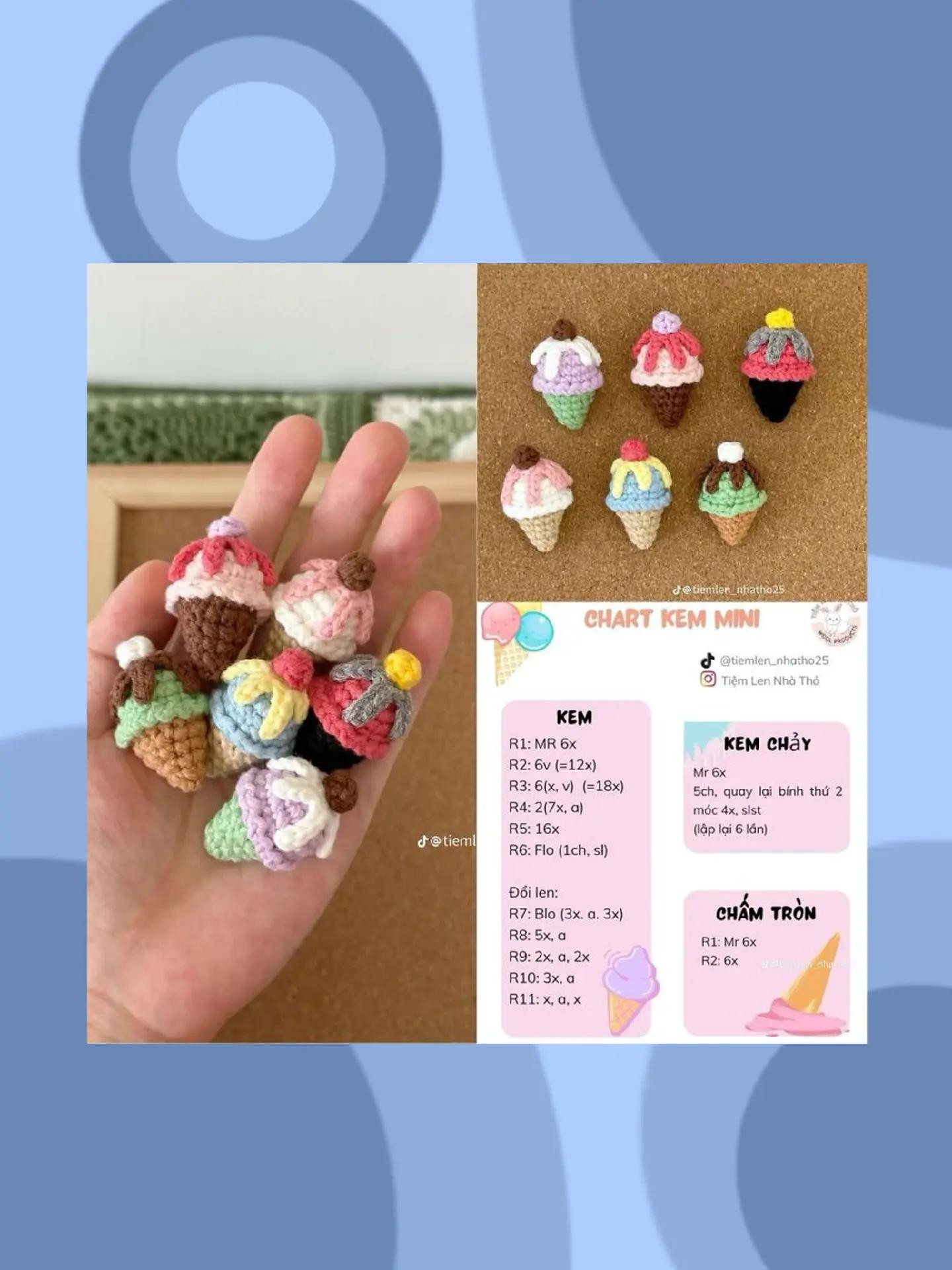 Tổng hợp chart móc len búp bê gấu, kem và vịt quả lê dễ thương