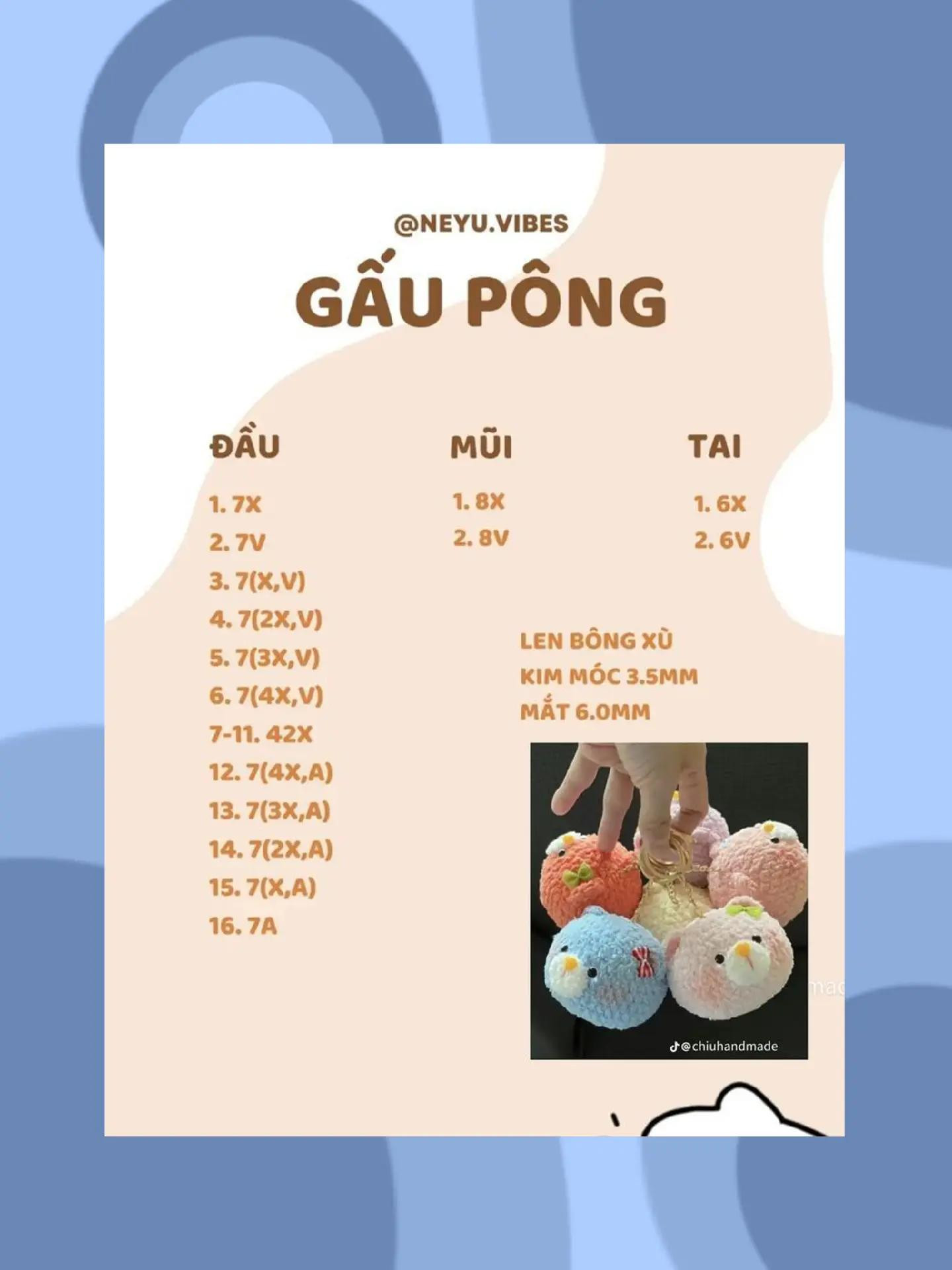 Tổng hợp chart móc len búp bê gấu, kem và vịt quả lê dễ thương