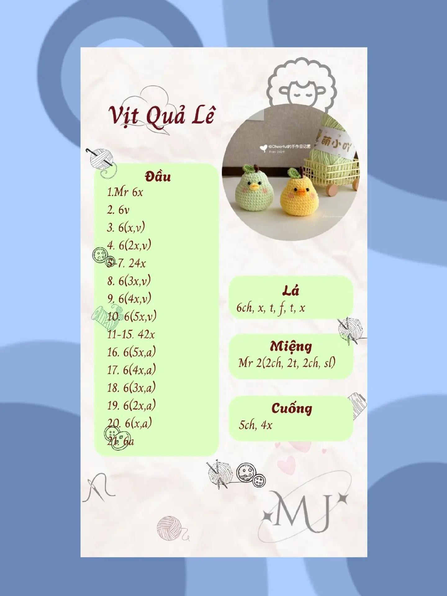 Tổng hợp chart móc len búp bê gấu, kem và vịt quả lê dễ thương