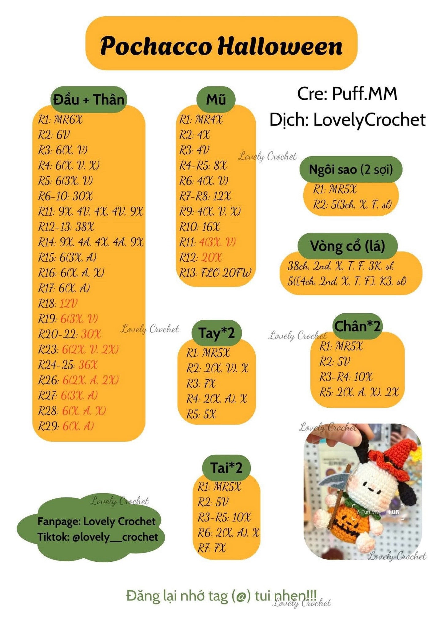 Tổng hợp chart móc len búp bê Halloween dễ thương