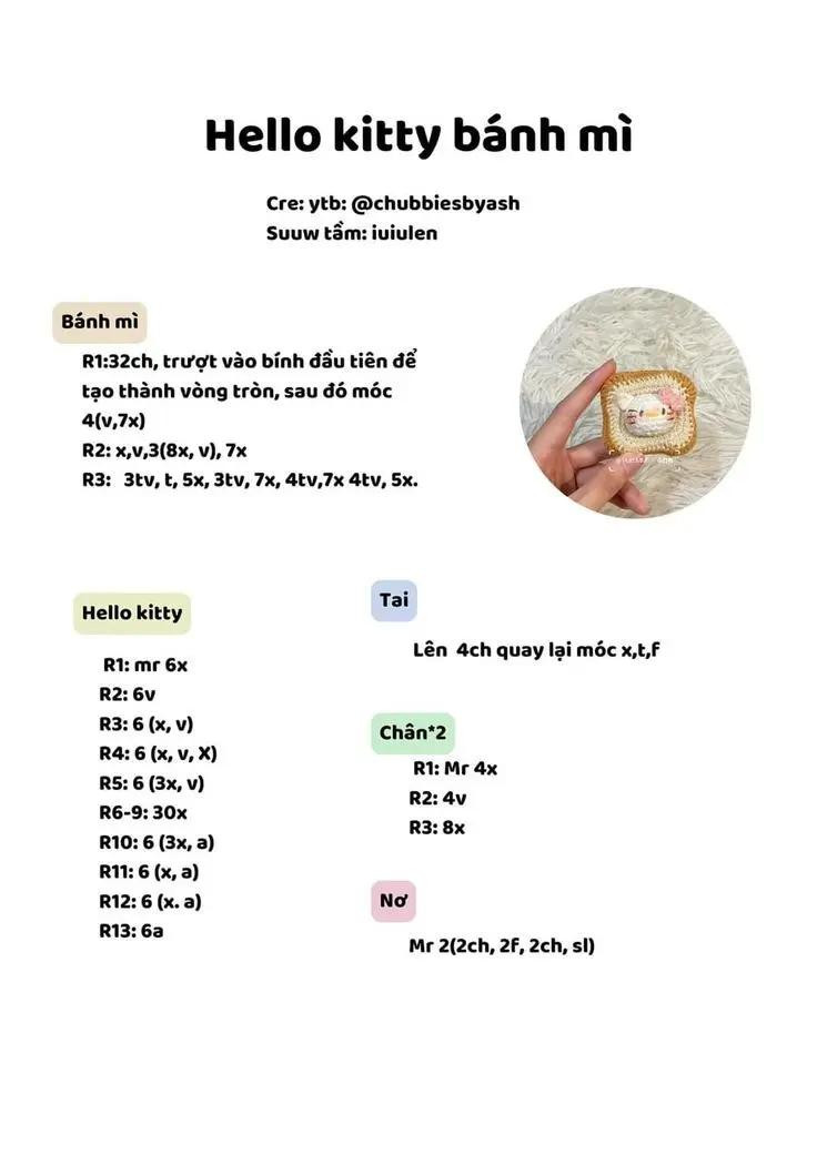Tổng hợp chart móc len búp bê Hello Kitty và Thỏ đội mũ cá dễ thương