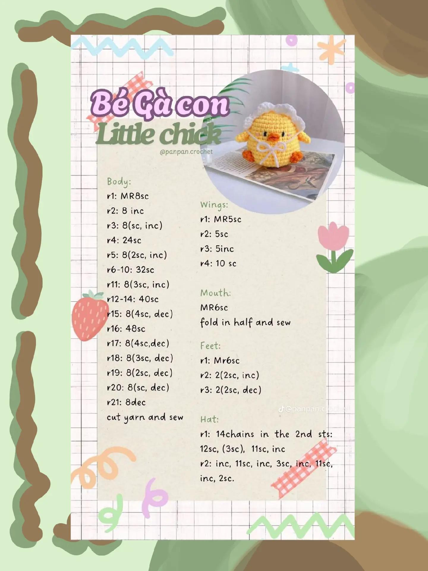 Tổng hợp chart móc len búp bê khủng long, gà con, cừu và ma mèo