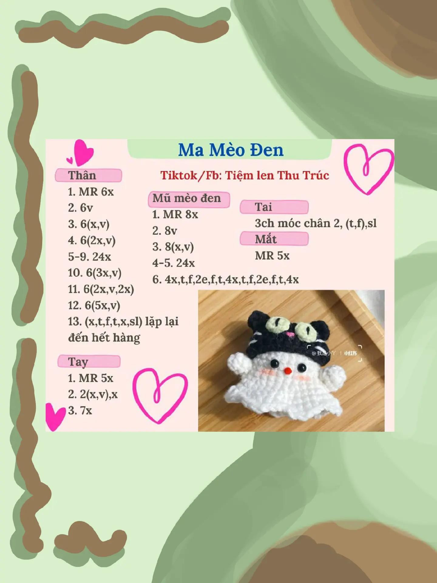 Tổng hợp chart móc len búp bê khủng long, gà con, cừu và ma mèo