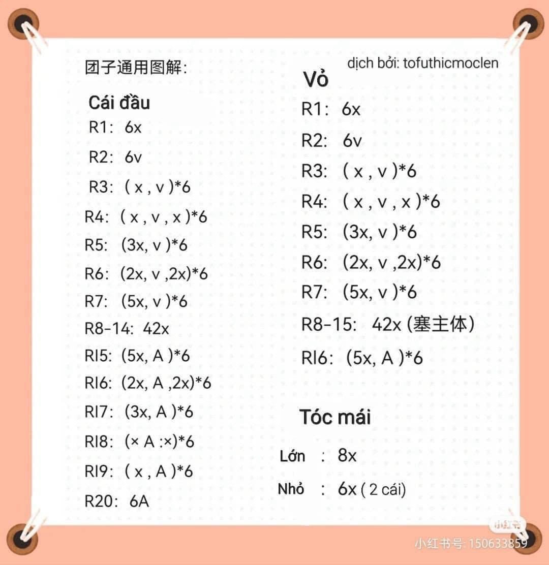 Tổng hợp chart móc len búp bê Mochi, Kurbi và Trứng ốp la