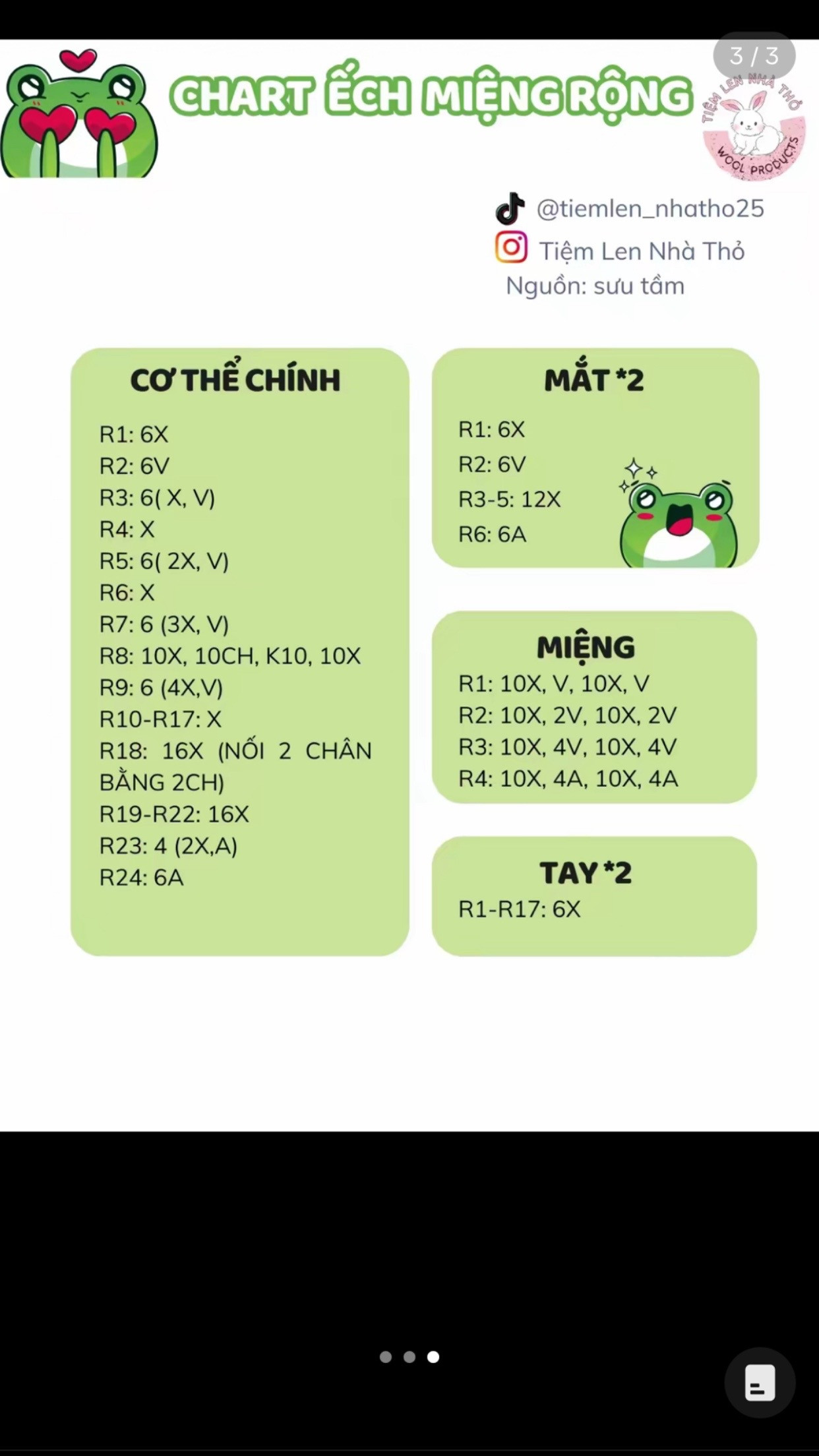 Tổng hợp Chart móc len: Búp bê thỏ, Ếch miệng rộng và búp bê đeo mũ