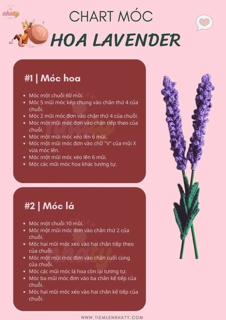 Tổng hợp chart móc len các loại hoa: Anh túc, Oải hương, Lavender, Tiểu Lily