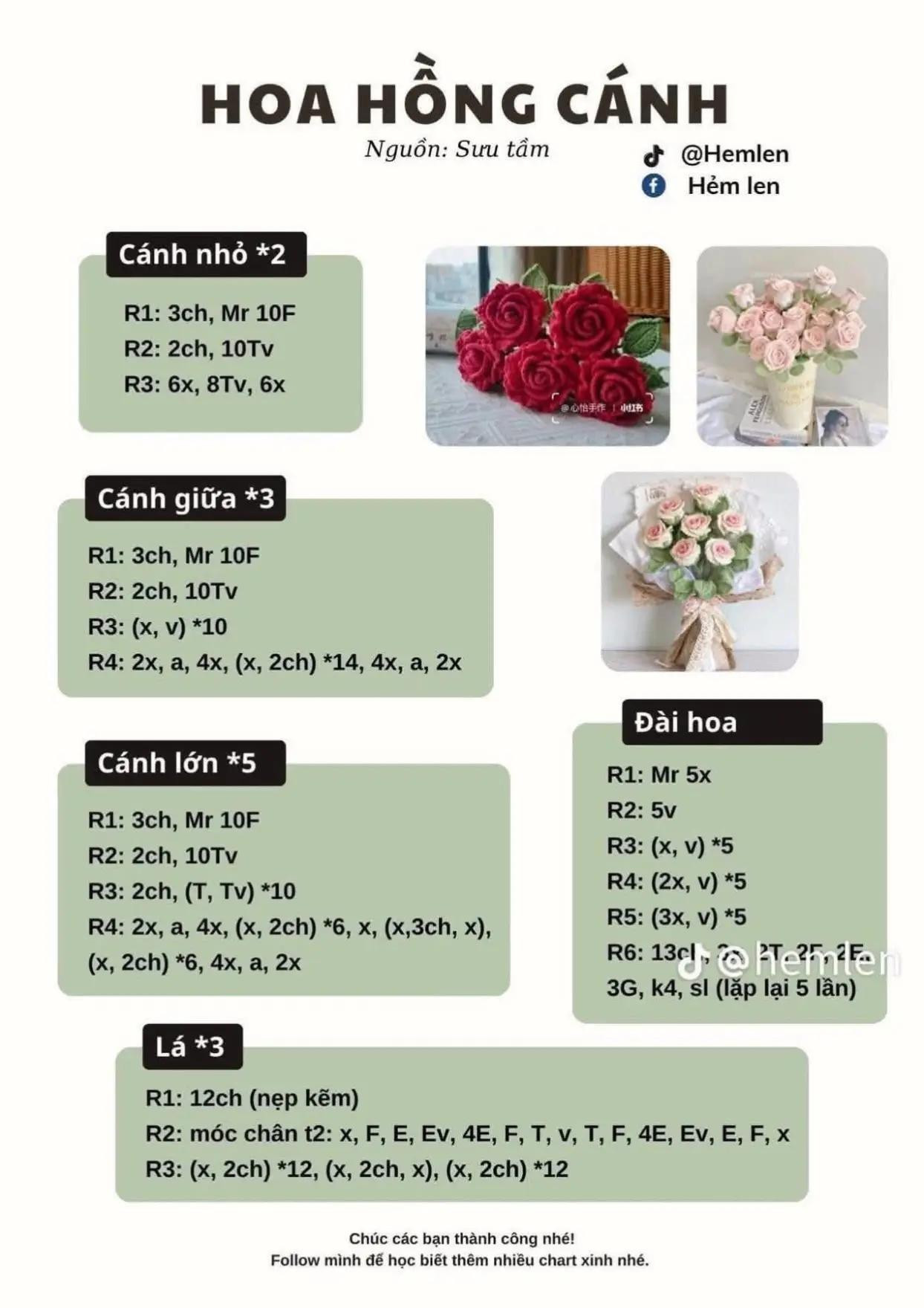 Tổng hợp chart móc len các loại hoa: Anh túc, Oải hương, Lavender, Tiểu Lily