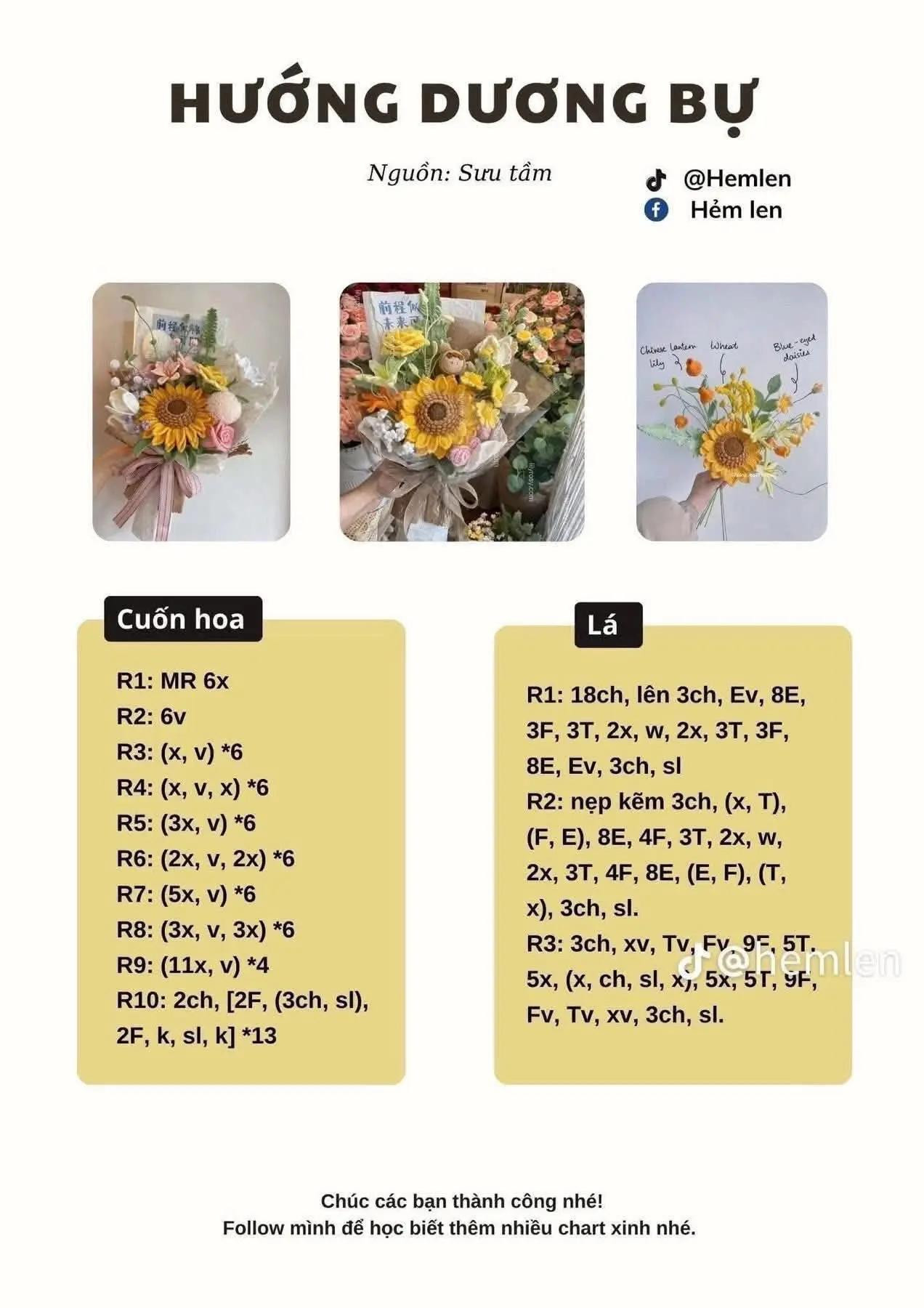 Tổng hợp chart móc len các loại hoa: Anh túc, Oải hương, Lavender, Tiểu Lily