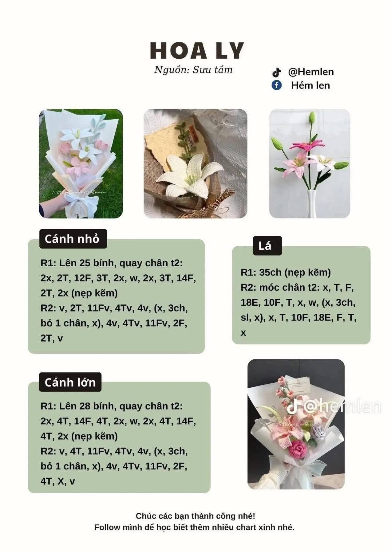 Tổng hợp chart móc len các loại hoa: Anh túc, Oải hương, Lavender, Tiểu Lily