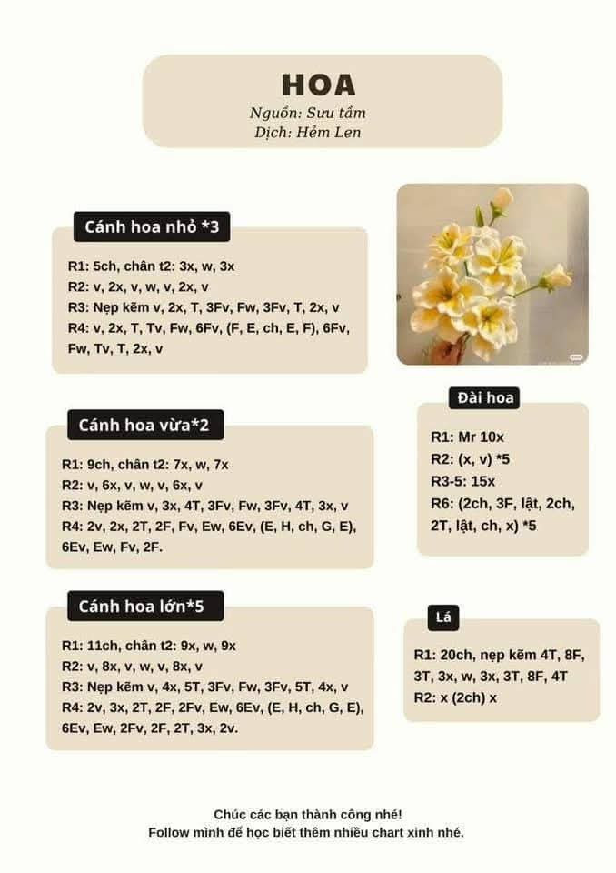 Tổng hợp chart móc len các loại hoa: Anh túc, Oải hương, Lavender, Tiểu Lily